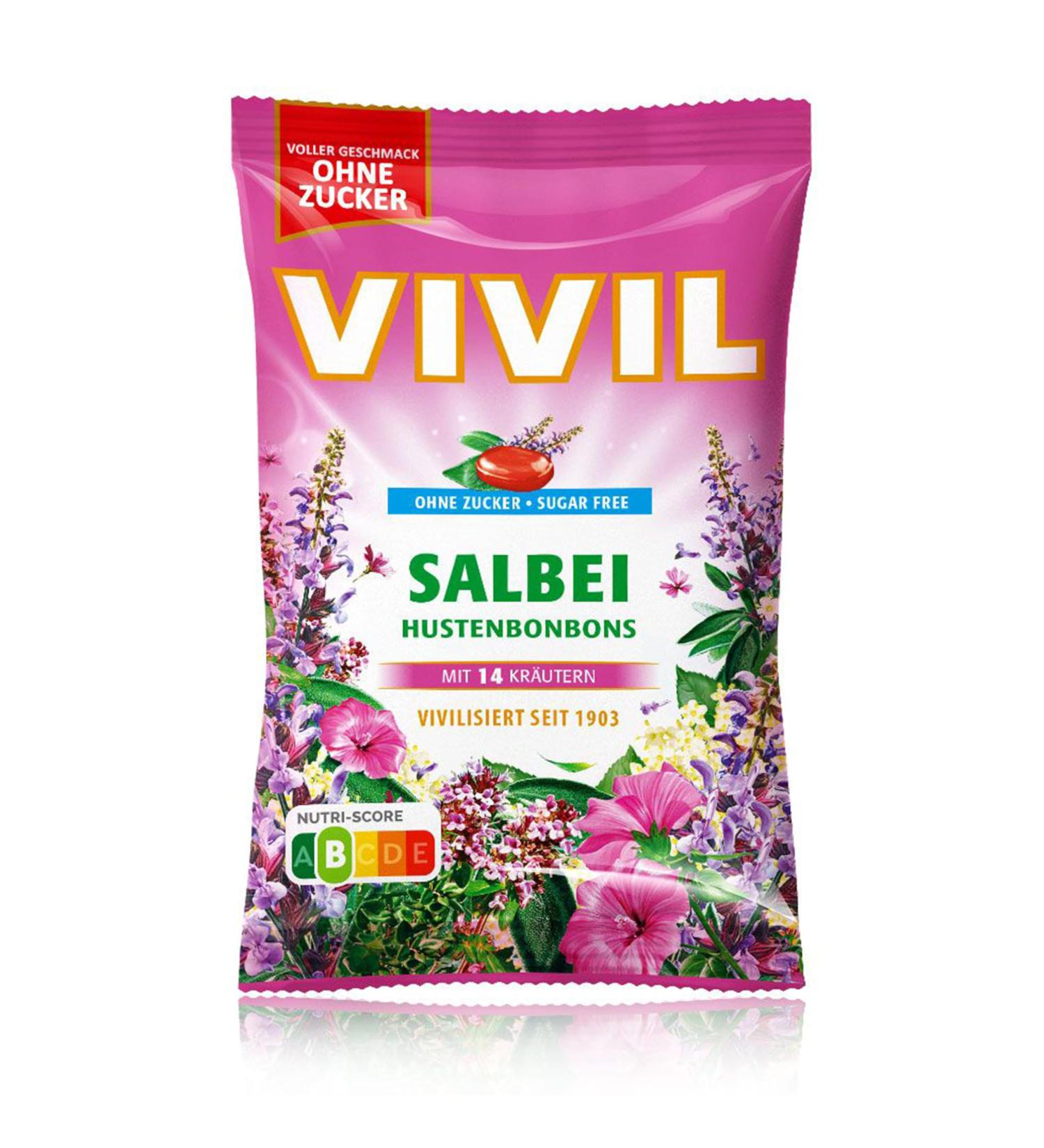 VIVIL Sage Cough Drops with 14 Herbs - Sugar-Free Vegan - 120g Bag - Buy Online on GoSupps.com