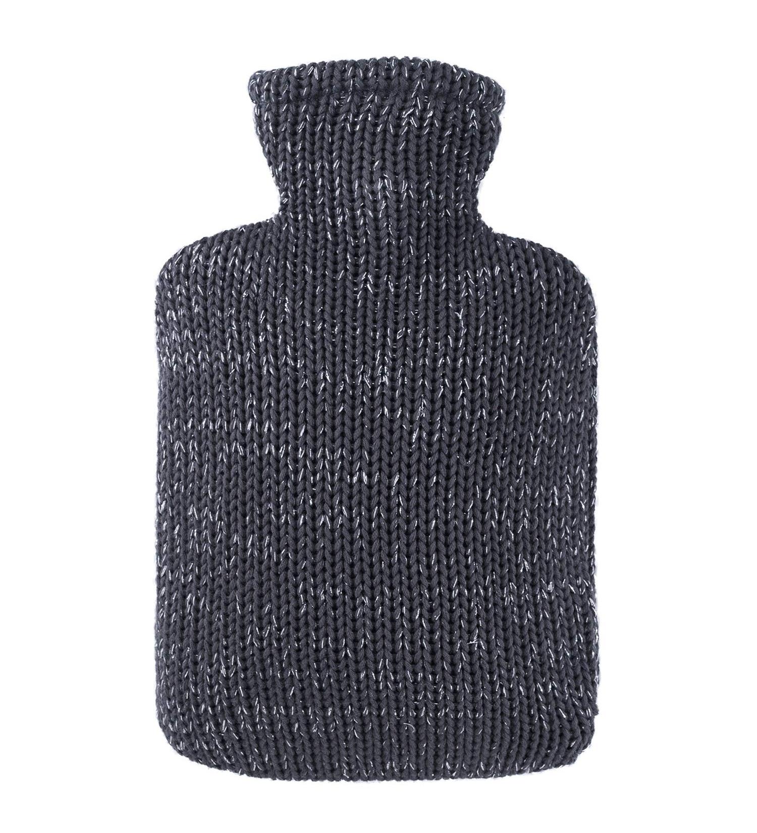 Hugo Frosch Hot Water Bottle Classic 1.8L - Knitted Lurex Anthracite Cover | Shop Internationally - Buy Online on GoSupps.com