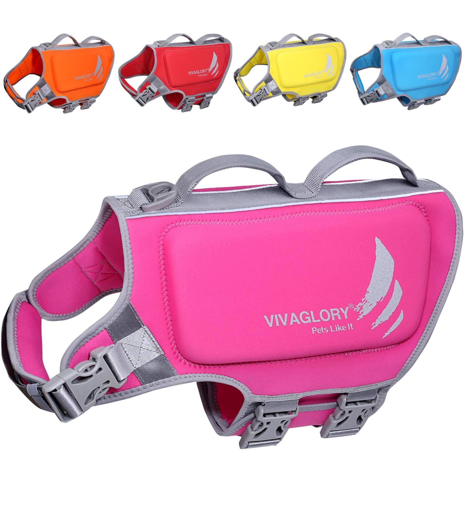 Vivaglory Dog Lifeguard Vest - Skin-Friendly Neoprene for Large Dogs - Pink - D-Ring & Quick Closure - Ideal for Swimming - Size L (64-71cm Chest) - Buy Online on GoSupps.com