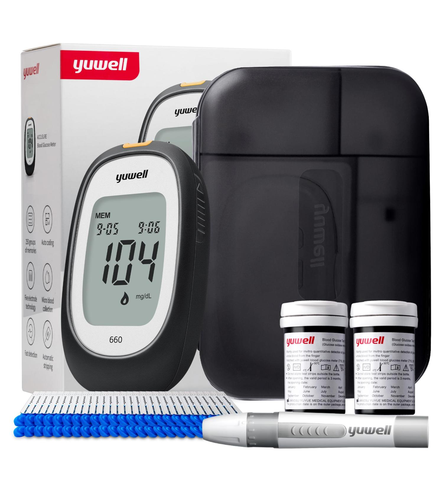 Yuwell 660 Blood Sugar Measuring Device Set - Includes 50 Test Strips & 50 Lancets | Ideal for Home Diabetes Monitoring - Buy Online on GoSupps.com