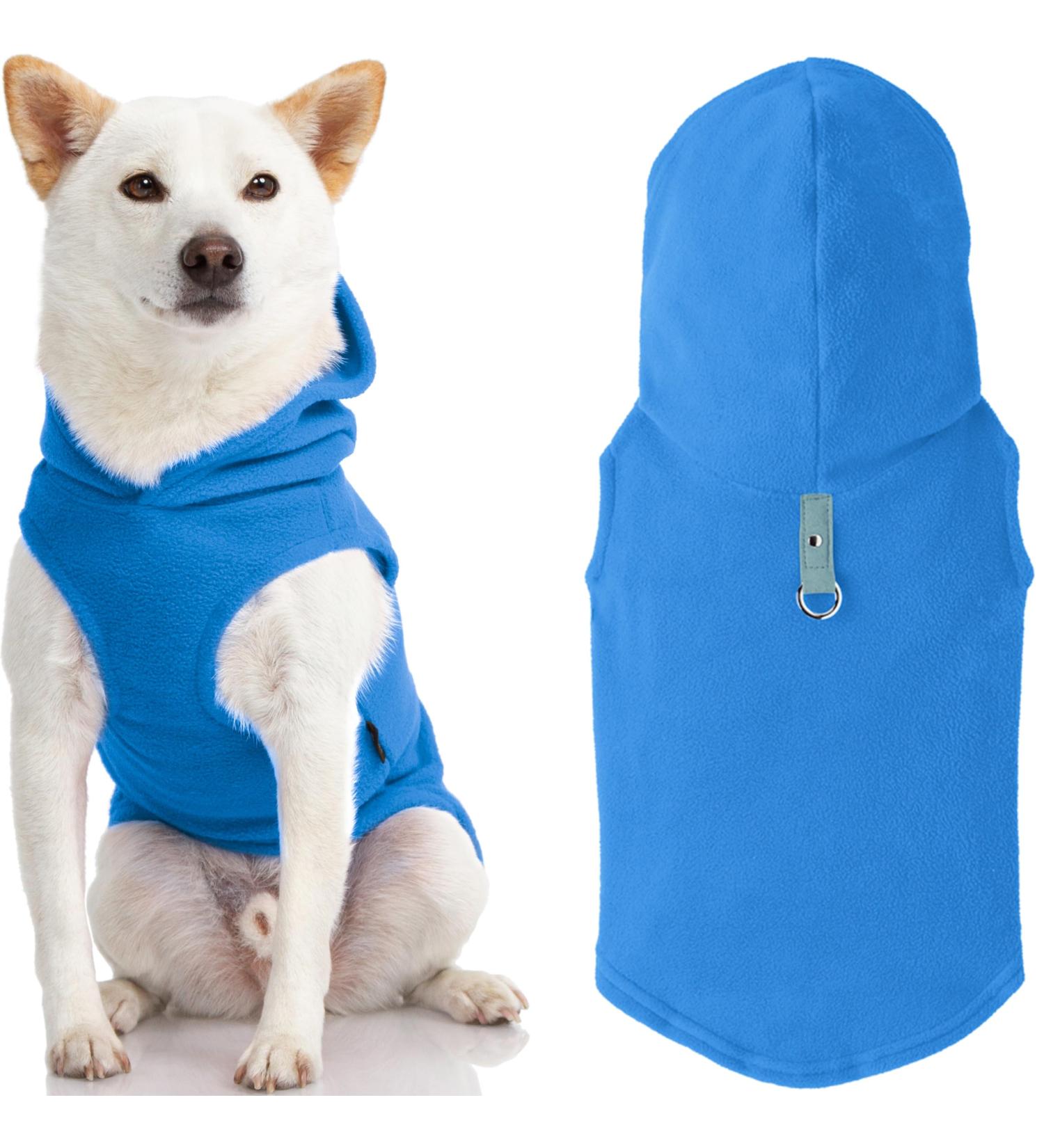 Gooby Fleece Vest with Hood for Small to Medium Dogs - Warm Blue XL Dog Sweater with O-Ring Leash for Winter - Buy Online on GoSupps.com