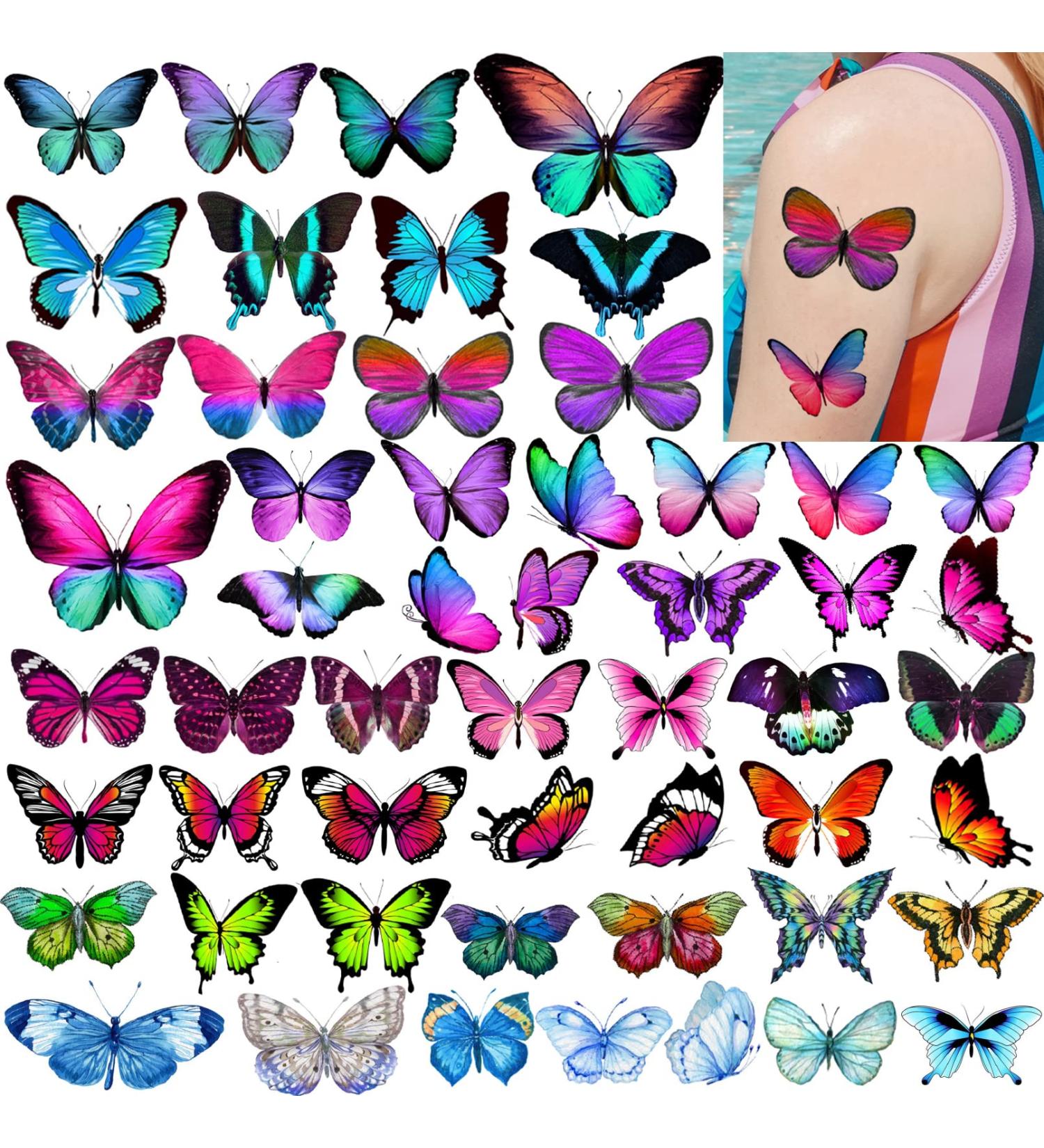 Colorful Butterfly Temporary Tattoos - 10 Sheets, Waterproof & Fake, for Women, Kids, Girls - Ideal for Birthday Parties & Makeup - Coszeos - Buy Online on GoSupps.com
