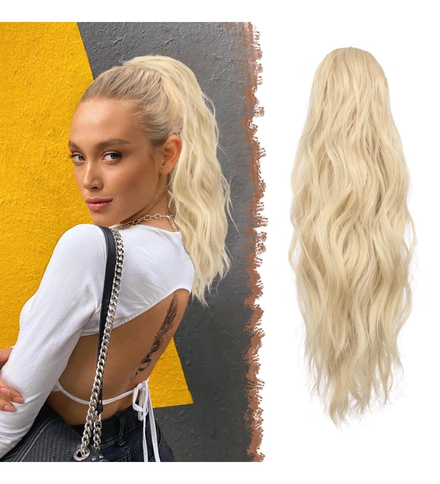 FESHFEN Ponytail Extensions Drawstring Ponytails Hair Extension Platinum Blonde Long Curly Wavy Hair Piece Synthetic Pony Tail Hairpieces for Women 18 inch 18 Inch Platinum Blonde - Buy Online on GoSupps.com