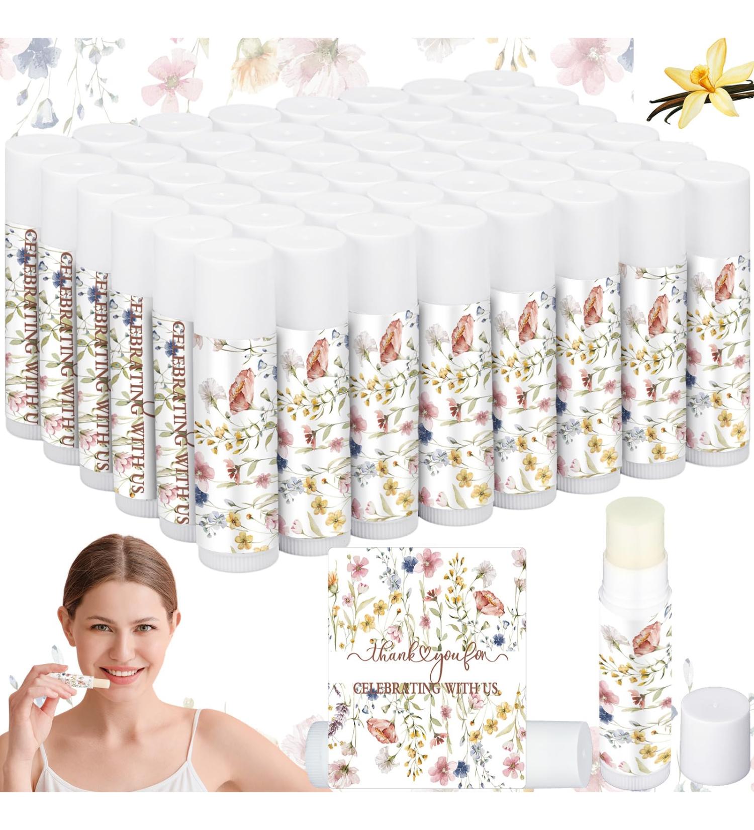 50 Pcs Wildflower Wedding Bridal Shower Gifts Bulk Floral Lip Balm Baby Shower Party Favors Thank You Appreciation Gifts for Women Tea Bachelorette Party Wild Flower - Buy Online on GoSupps.com