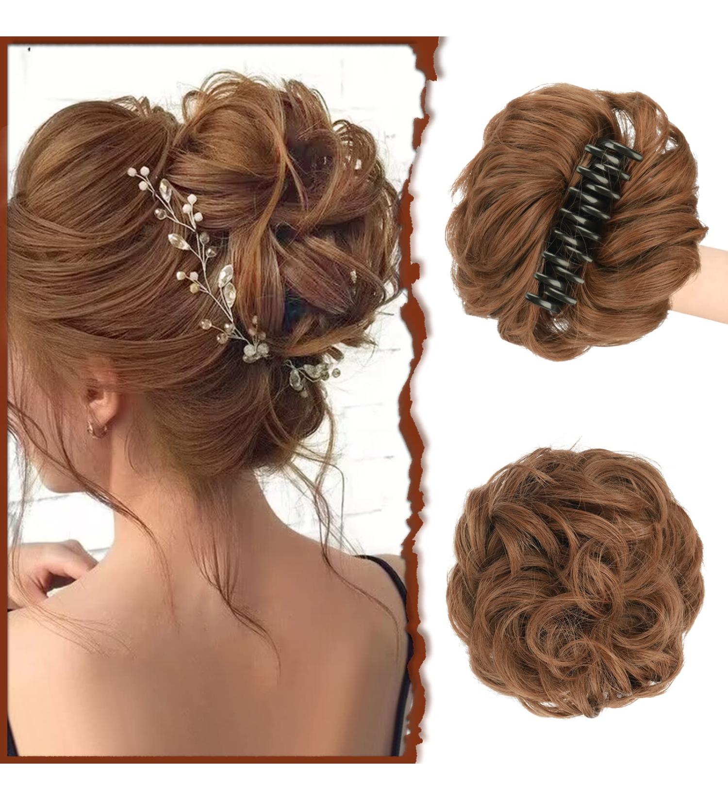 Sofeiyan Light Auburn Claw Clip Messy Bun Hair Piece | Synthetic Wavy Curly Updo Hair Extension for Women - Buy Online on GoSupps.com