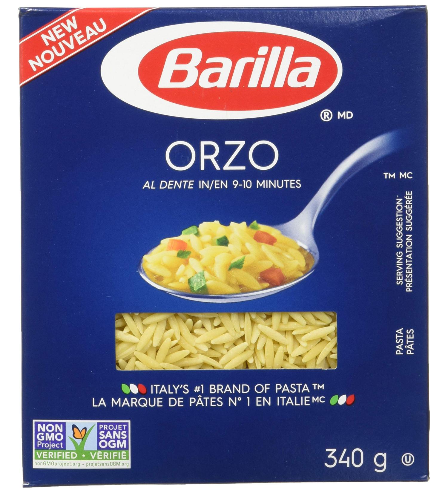 Barilla Orzo Soup Cuts Pasta | 340 Grams (Pack Of 16) | Rice Shaped Noodles for Soups Sauce and Salad | Non-GMO Pasta Made with Durum Wheat Semolina | Enriched with Iron and B Vitamins | Kosher Certified - Buy Online on GoSupps.com