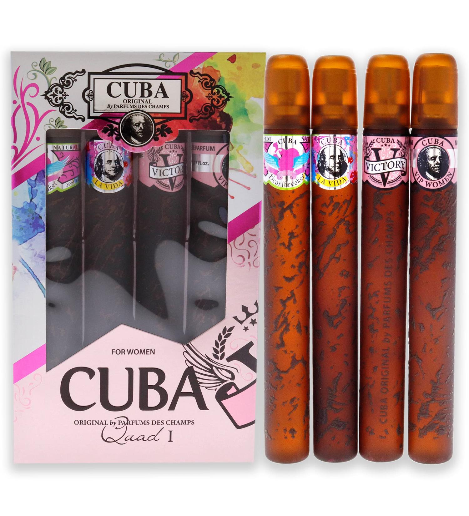 Cuba Cuba Quad I Women 4 Pc Gift Set 1.17oz Cuba Heartbreak EDP Spray 1.17oz Cuba La Vida EDP Spray 1.17oz Cuba Victory EDP Spray 1.17 - Buy Online on GoSupps.com