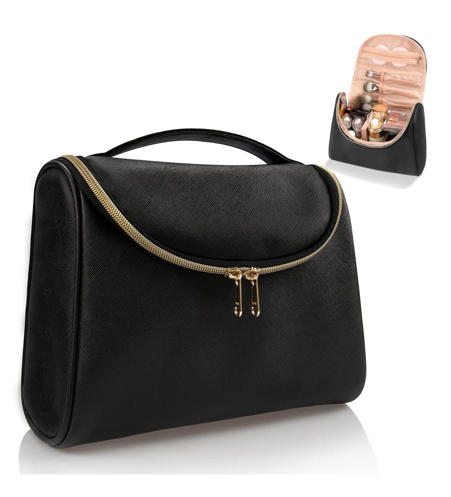 Ethereal Travel Makeup Bag - Large Capacity Vegan Leather Cosmetic Organizer in Black - Waterproof Toiletry Bag for Women - Small Size (1 Pack) - Buy Online on GoSupps.com