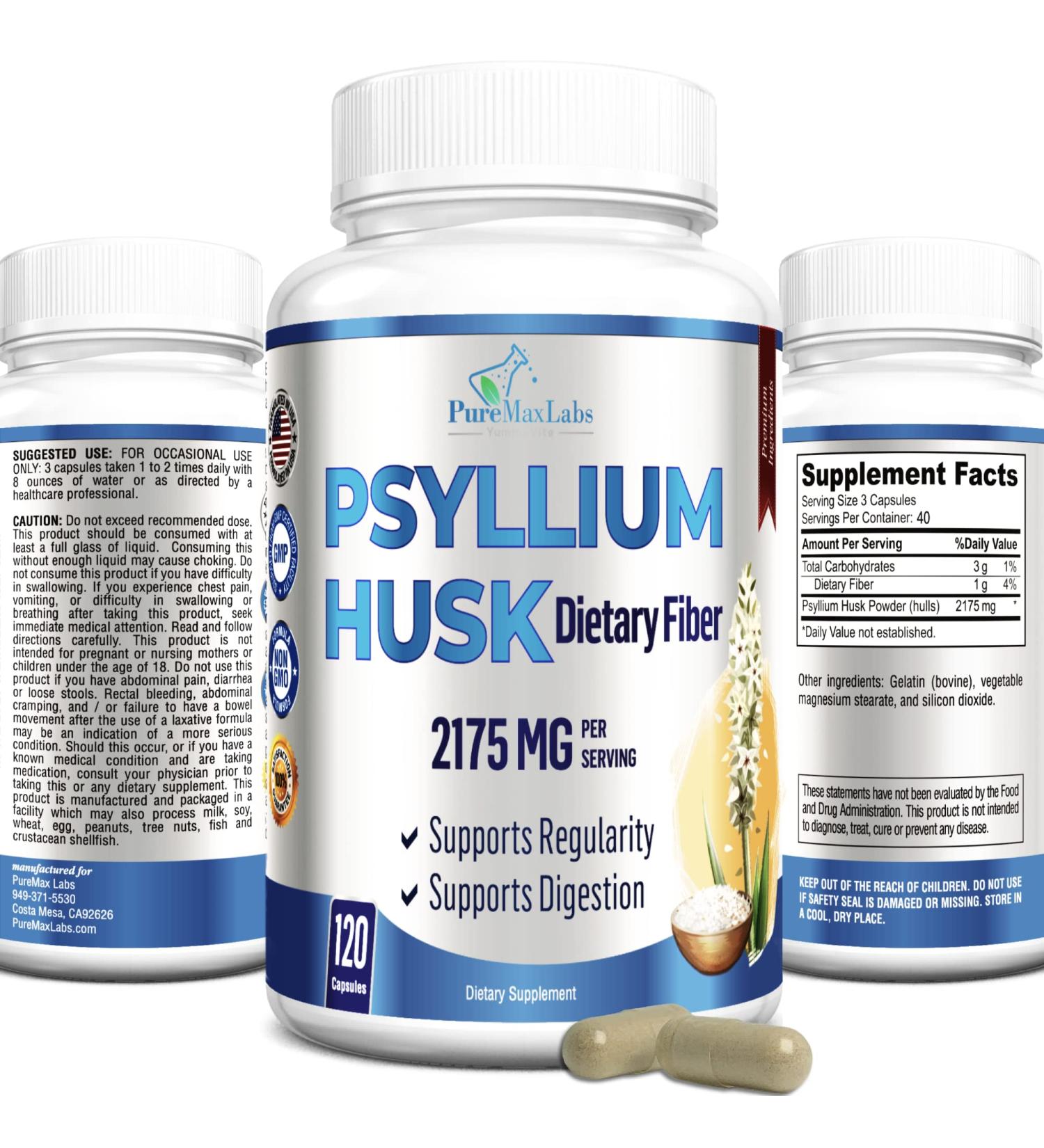 YUMMYVITE Premium Psyllium Husk 2175mg Dietary Fiber Supplement - Non-GMO, 120 Capsules - Buy Online on GoSupps.com