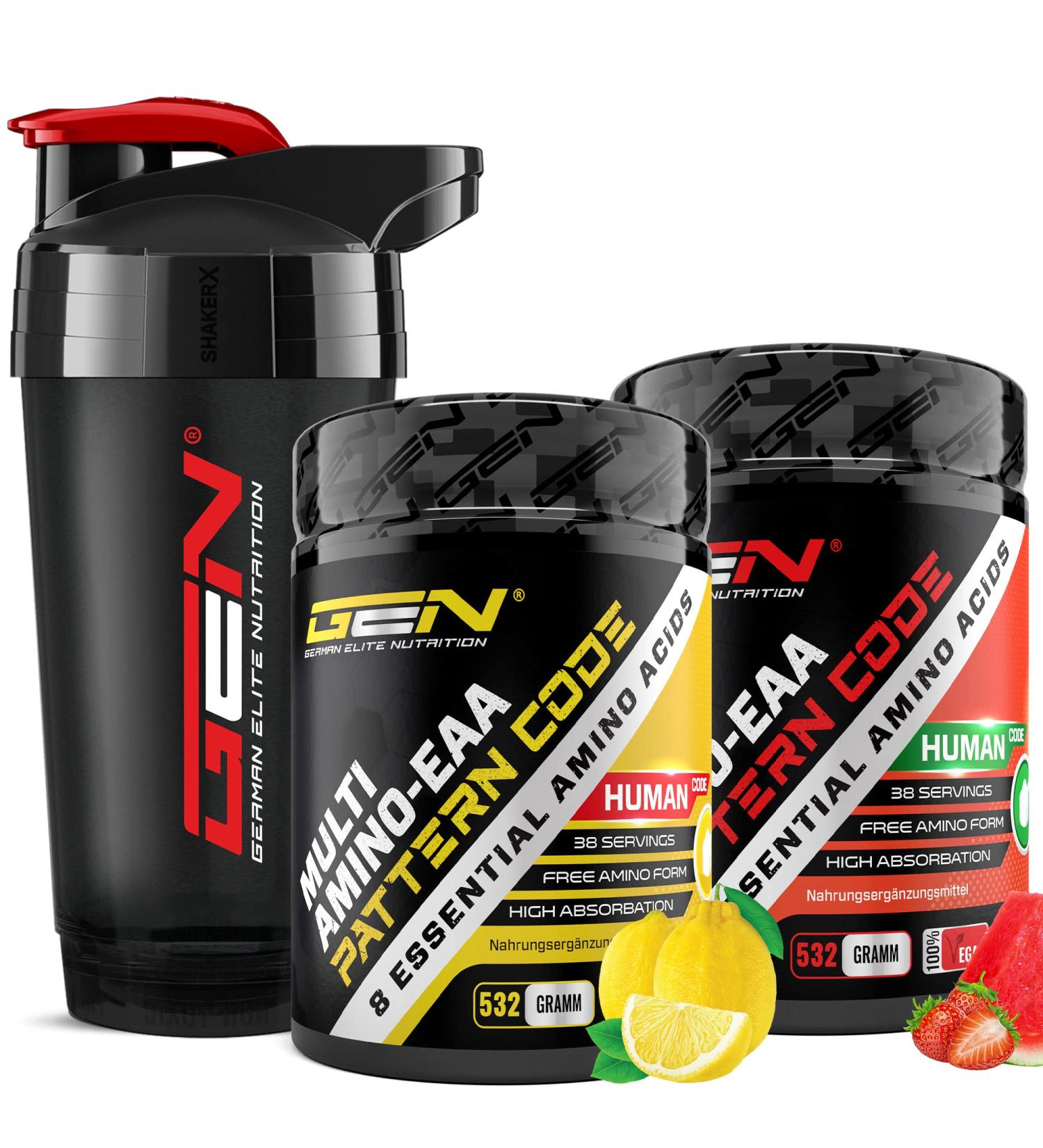Buy 2x EAA Powder + Premium Shaker - Candy Lemon & Strawberry Watermelon - All 8 Essential Amino Acids - Vegan Amino Workout Drink (532g) - International Shipping - Buy Online on GoSupps.com