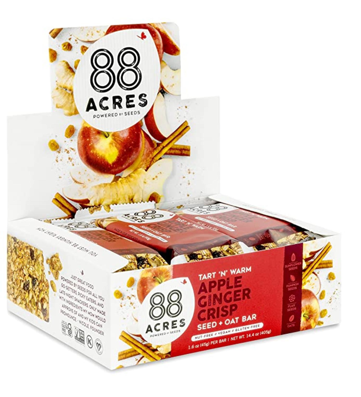 88 Acres Apple Ginger Crisp Granola Bars - Gluten Free, Nut-Free, Vegan, Non-GMO - 12 Pack - Buy Online on GoSupps.com