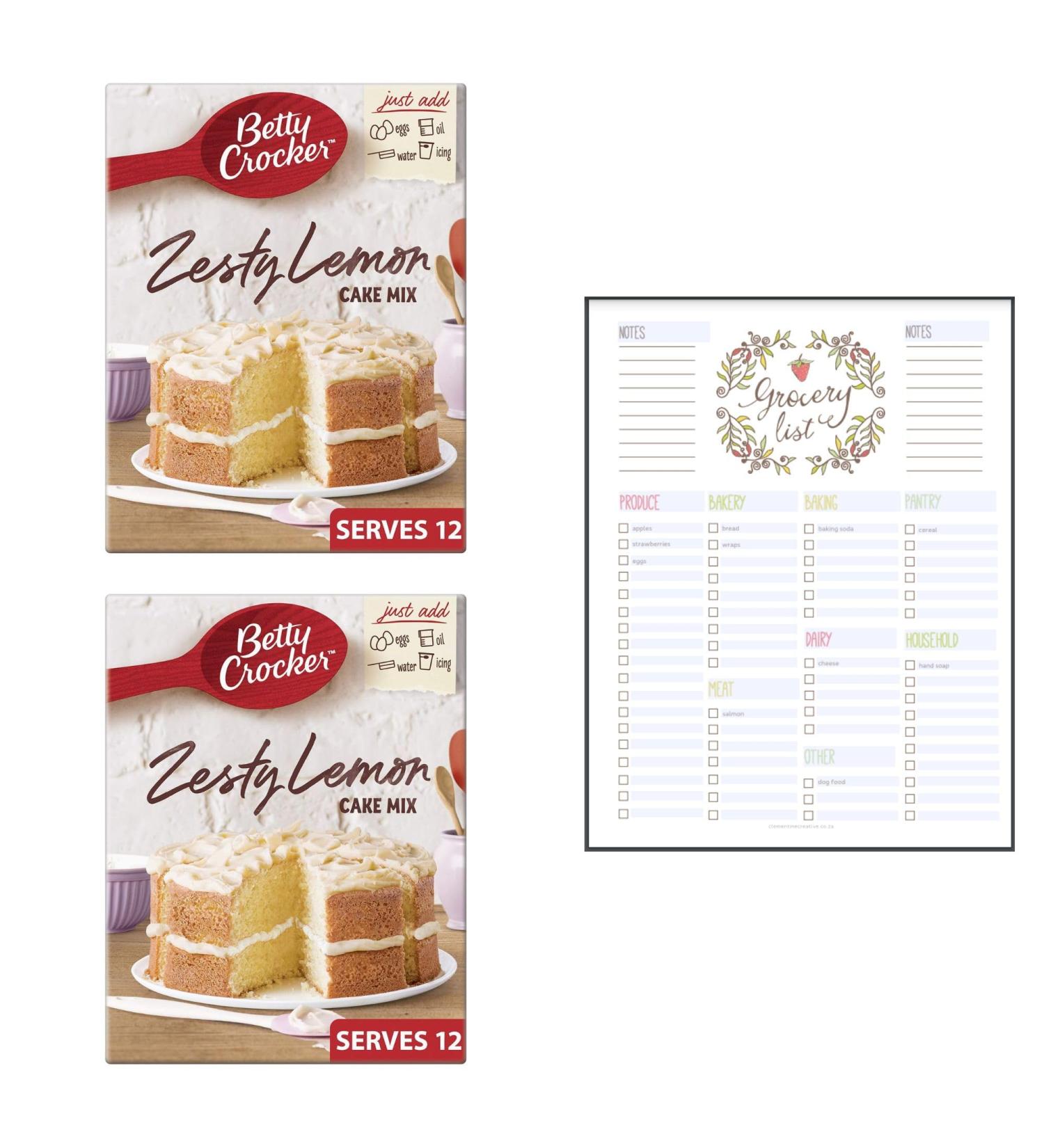 Cake Mix Bundle which Contains Betty Crocker Zesty Lemon Cake Mix 425g - Pack of 2 with Grocery List Card - Buy Online on GoSupps.com