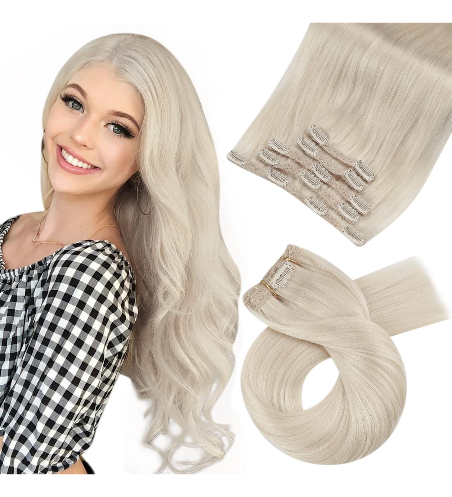 Moresoo Blonde Clip in Human Hair Extensions - 10 inch, 5 Pieces, Platinum Blonde #60 - 25 cm #60 - 70g - Buy Online on GoSupps.com