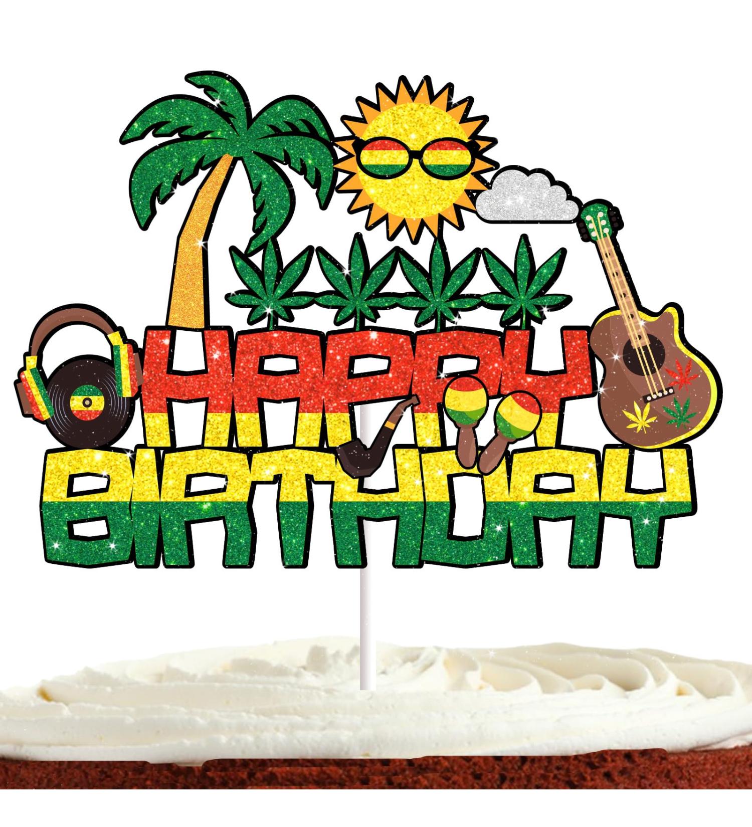 Weed Cake Topper for Adult Birthday Have a Dope Leaves 420 Theme Party Supplies Glitter Peace Love Reggae Music Hippie 70s 60s Cake Decorations - Buy Online on GoSupps.com