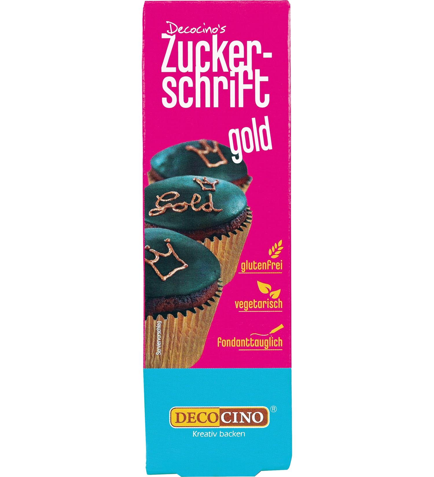 Decocino Gold Sugar Script in Practical Tube | Ideal for Cake Fondant & Glaze Decoration - Perfect for Cakes & Cupcakes - Shop Internationally! - Buy Online on GoSupps.com