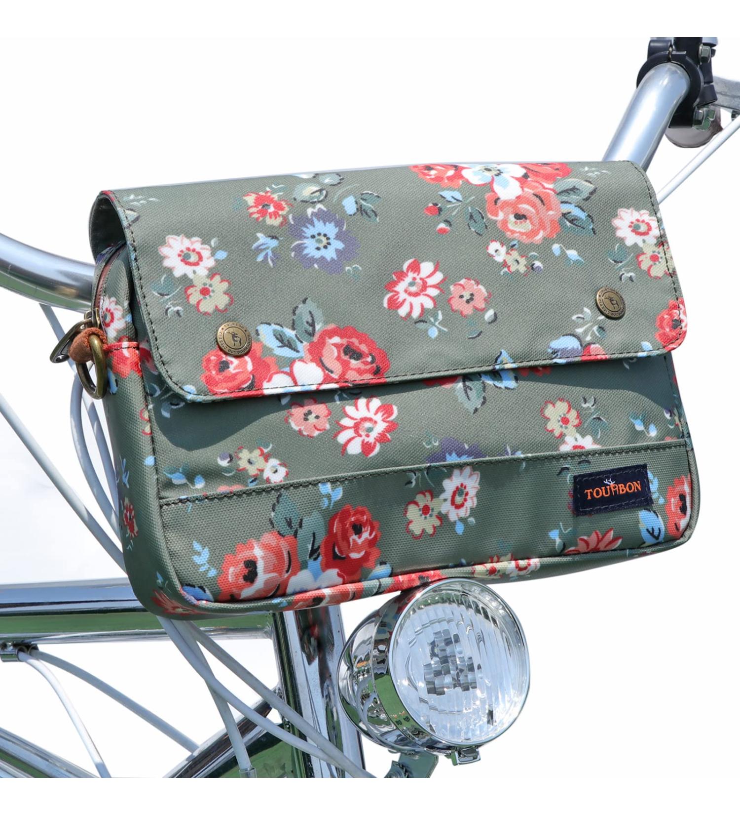 Tourbn Waterproof Canvas Bicycle Handlebar Bag - Floral Green Pattern | 25x18x6cm - Durable & Stylish Bike Accessories - Buy Online on GoSupps.com