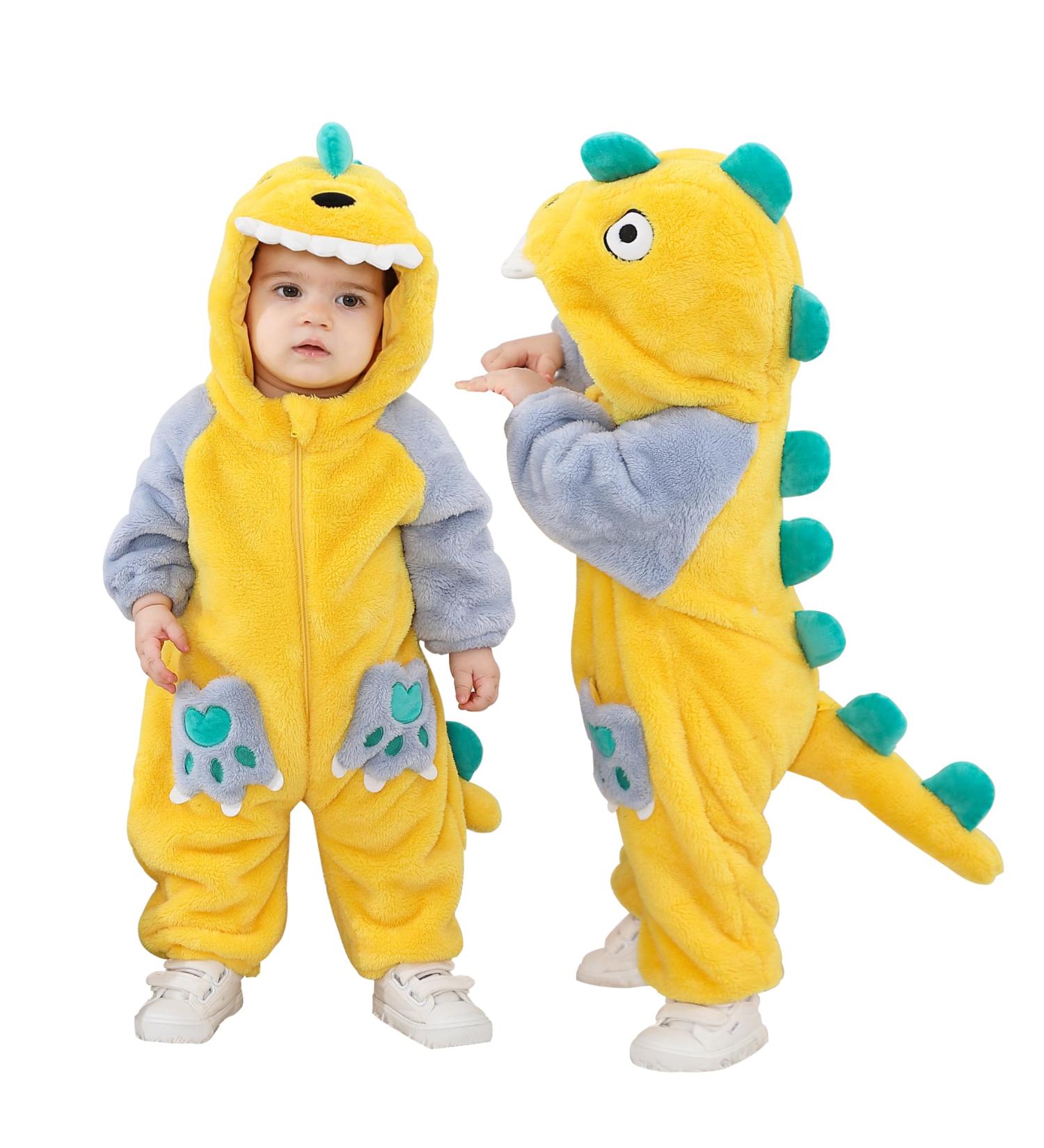 Doladola Baby Romper | Dalmatians Onesie Jumpsuit for Newborns | Yellow Dino Design | 6-12 Months - Buy Online on GoSupps.com