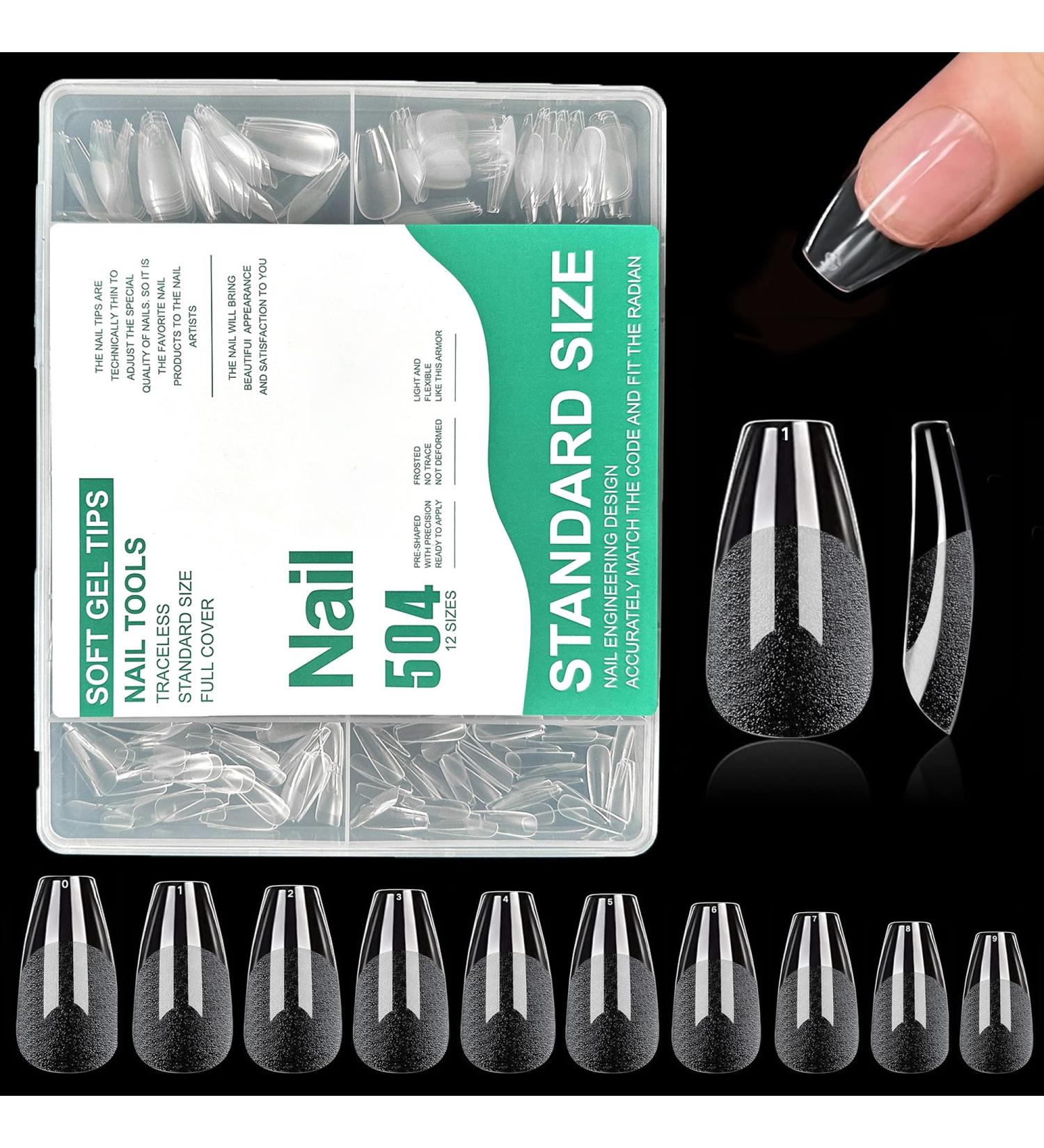 Buy 504 Pcs Nail Tips - Pre-Buff PMMA Resin Full Cover Ballerina Artificial Nails | DIY Nail Art Starter Kit - 10 Sizes - Buy Online on GoSupps.com
