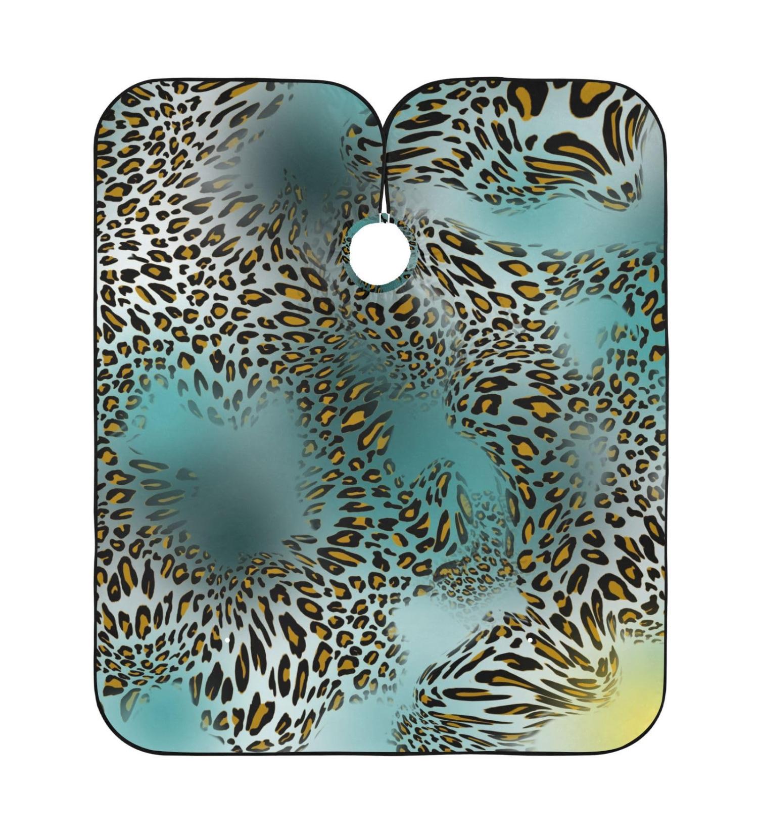 Turquoise Leopard Cheetah Print Barber Cape - Waterproof Hair Cutting Salon Cape for Men & Women | Multifunctional Snap Closure Apron - Buy Online on GoSupps.com