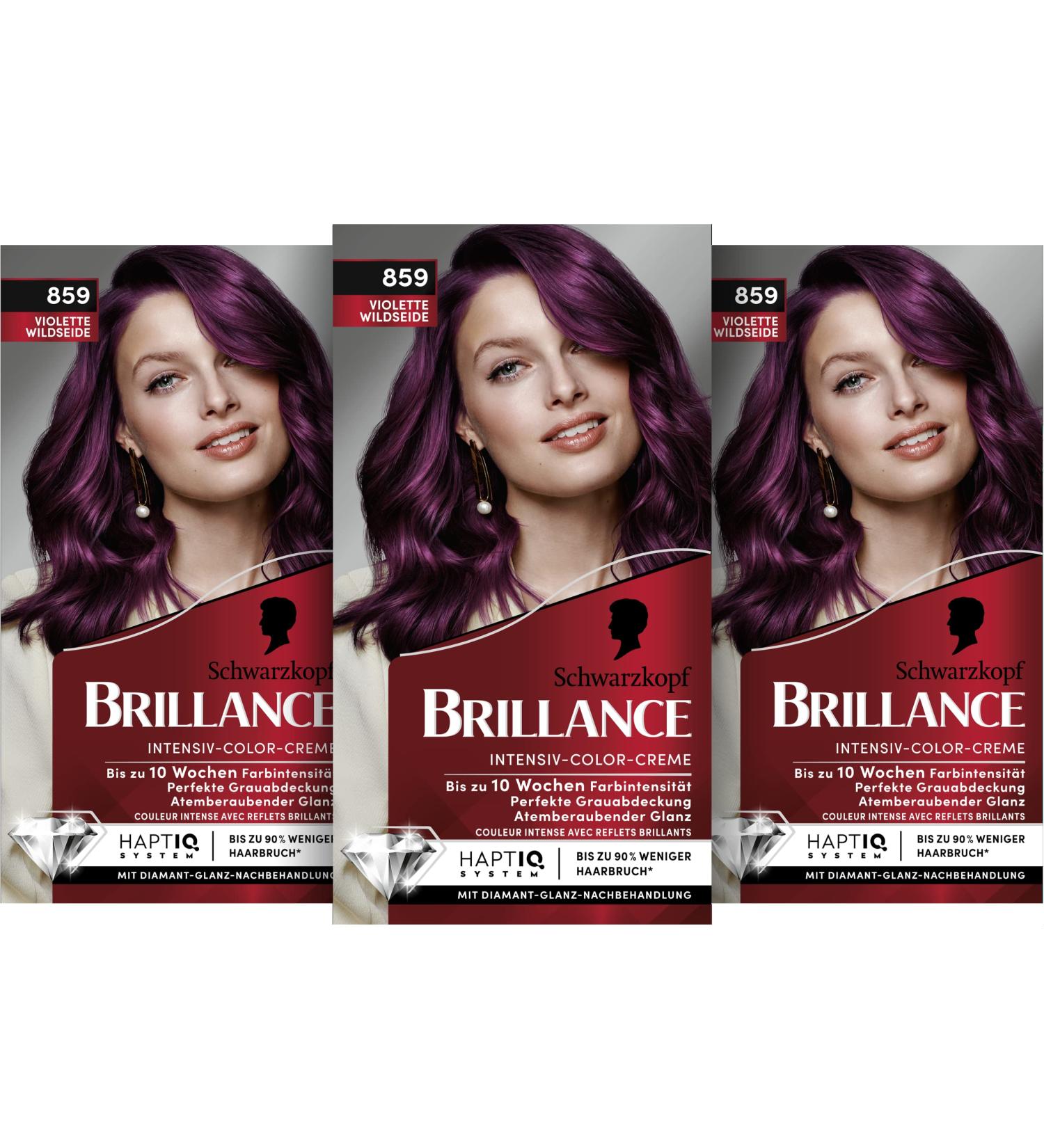 Brilliance Intensive Color Cream 859 Purple Wild Silk - 160ml | Permanent Hair Color with Diamond Gloss & Care Conditioner | Long-lasting 10 Weeks Color Intensity - Buy Online on GoSupps.com