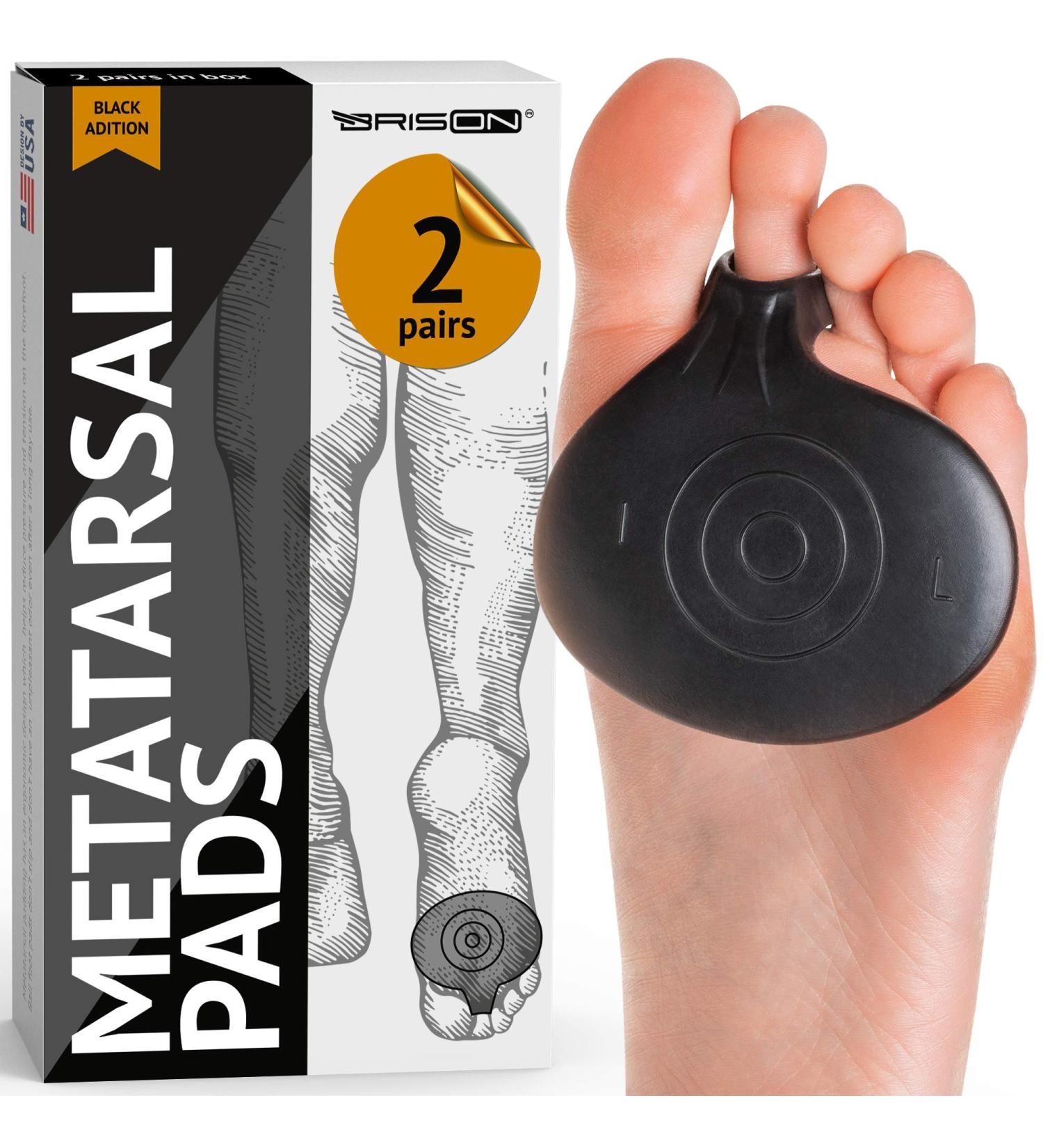 Brison Health Metatarsal Pads - Soft Gel Foot Cushions for Metatarsal Pain Relief - 2 Pairs (Black) - Buy Online on GoSupps.com