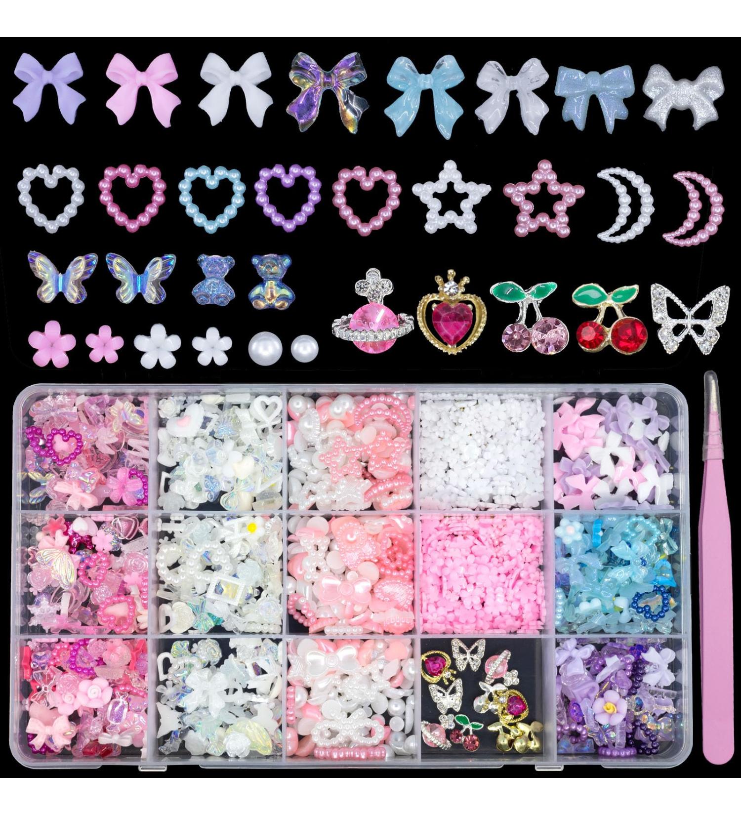 Buy Pink White Assorted Pearls Nail Charms & Creative Nail Art Accessories - Bow Flower Heart & Butterfly Designs for Stunning Manicures - Buy Online on GoSupps.com