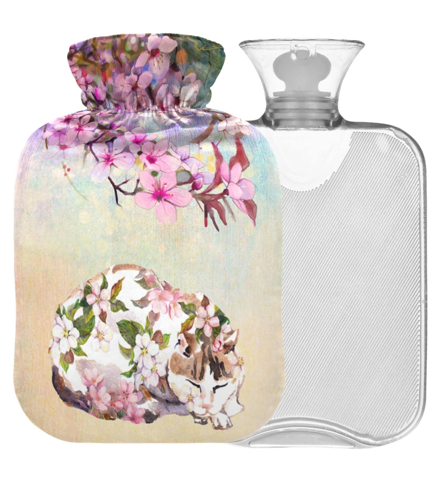 NAANLE Cherry Blossom Cat Hot Water Bottle - 1L Transparent Ideal for Back Pain Relief & Heat Therapy | Hand & Foot Warmer - Buy Online on GoSupps.com