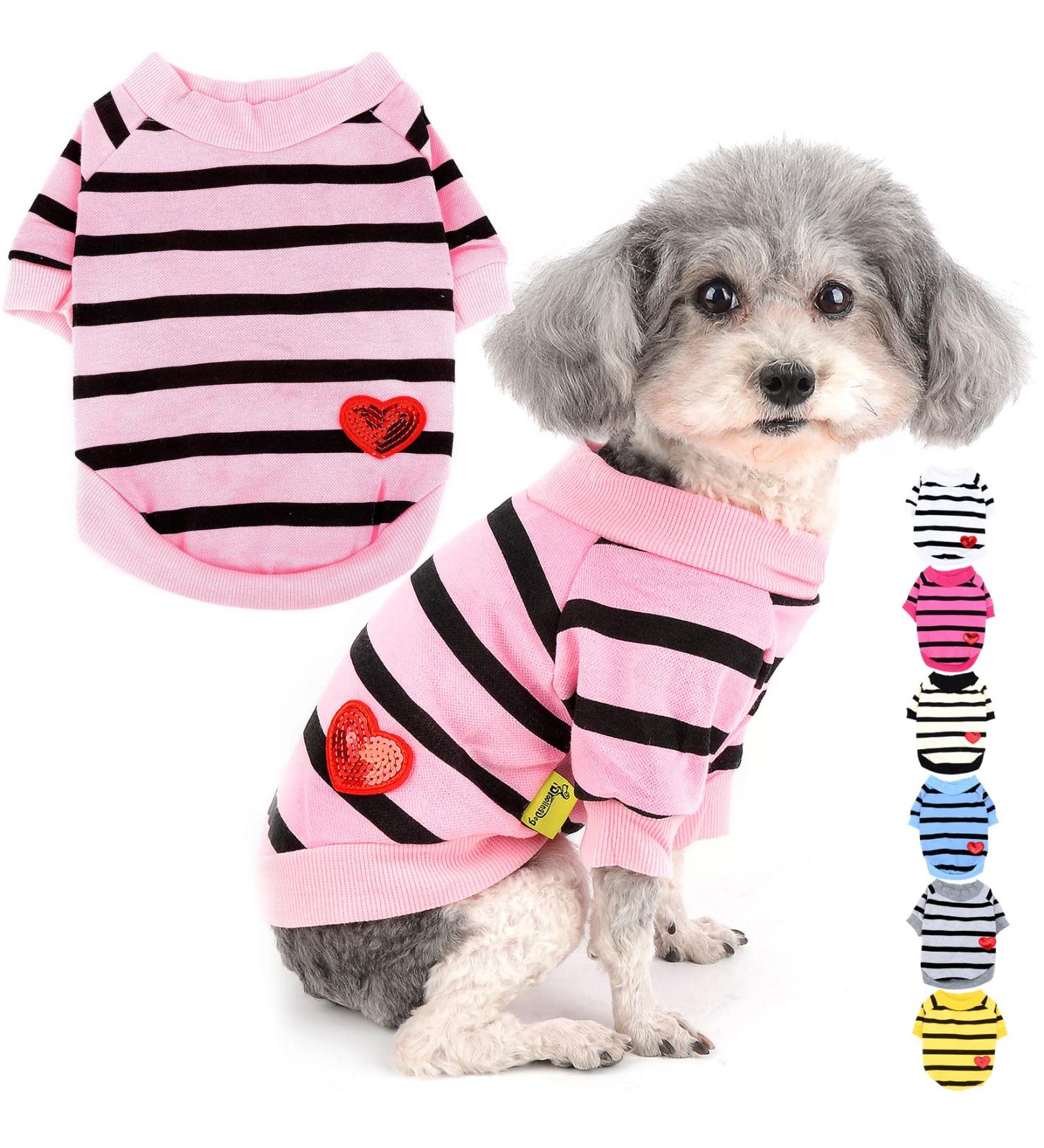 Zweitea Dog Shirts for Small Dogs | Cute Summer Striped T-Shirts & Sweatshirts | Soft Cotton Puppy Clothes - Baby Pink M - Buy Online on GoSupps.com