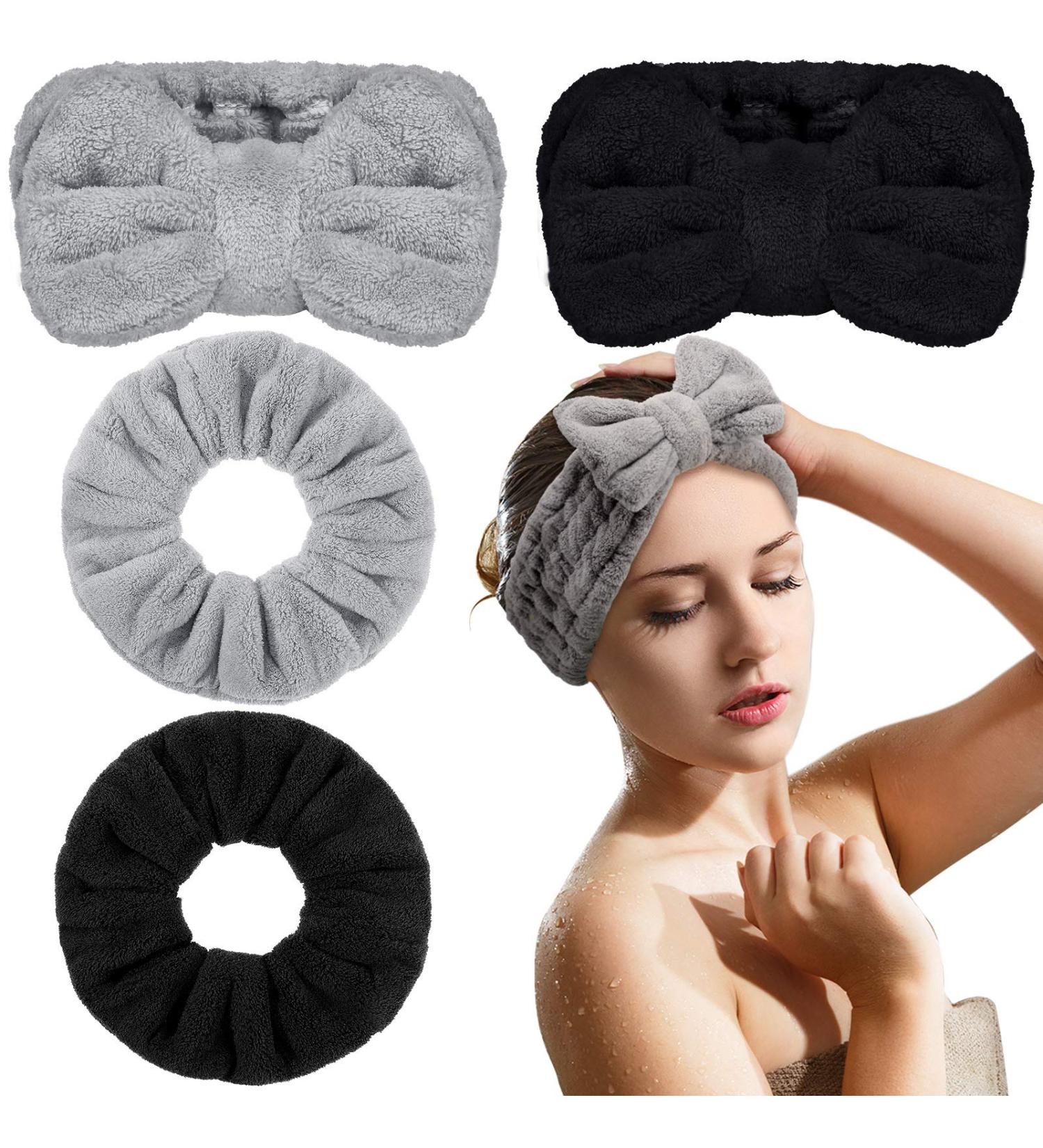Large Microfiber Hair Drying Scrunchies and Bowtie Headbands Set - Black Gray - Buy Online on GoSupps.com