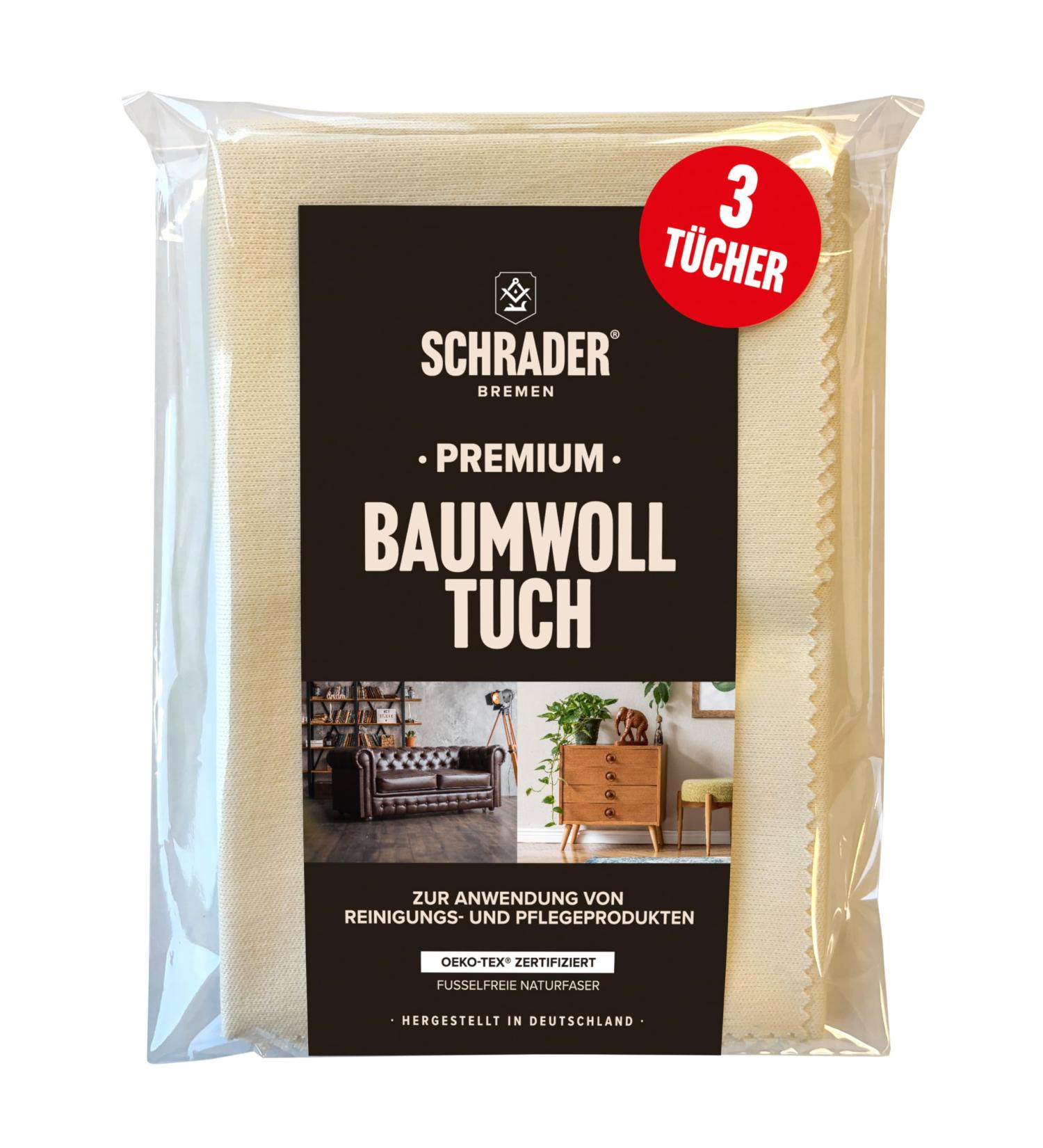 Schrader Premium Cotton Polishing Cloth - 3 Pack for All Surfaces Furniture Clothing & Leather - 25x33cm - Cream - International Shipping - Buy Online on GoSupps.com