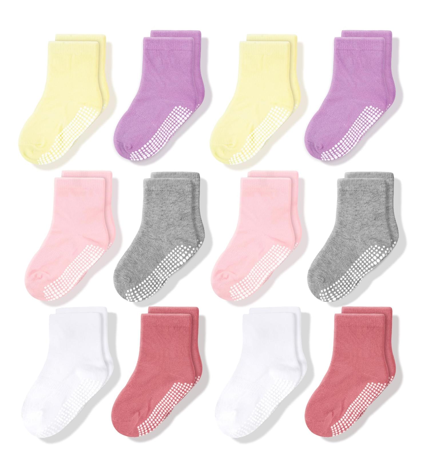 CozyWay Kids Non Slip Cotton Crew Socks with Grips - 12 Pairs - 6-12 Months - Boys & Girls - Anti Skid Toddler Socks - Buy Online on GoSupps.com