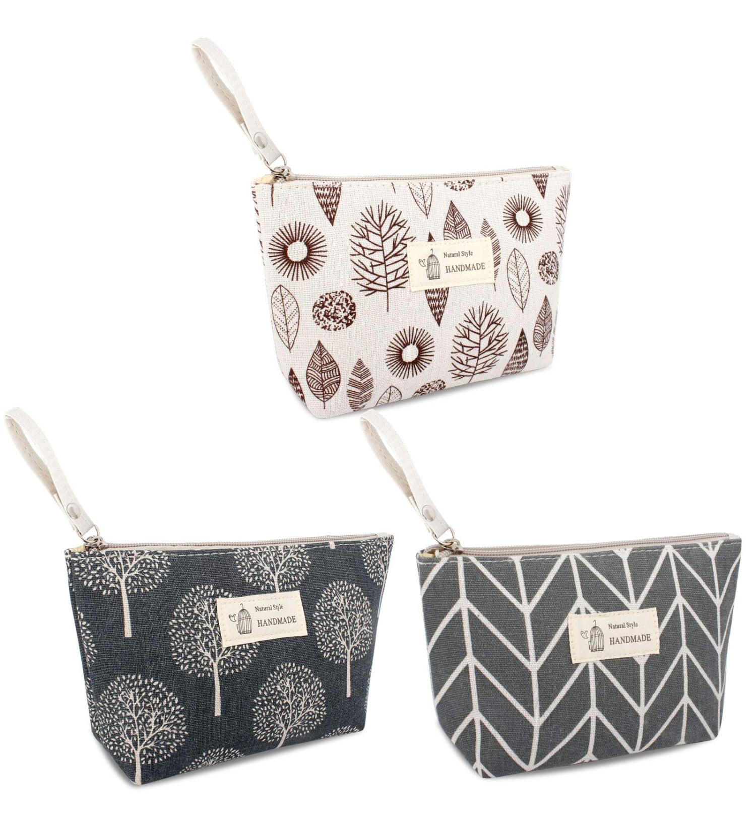 3 PCs Canvas Cosmetic Bag Set | Zippered Portable Make-Up Bags for Travel & Outdoor Activities - Buy Online on GoSupps.com