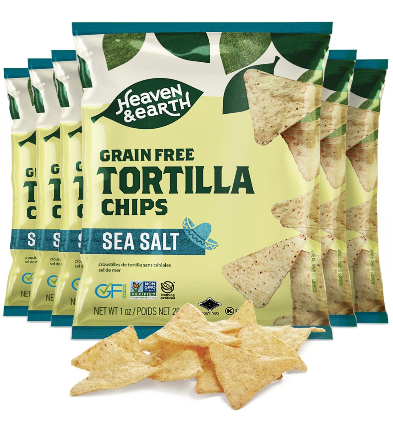 Heaven & Earth Sea Salt Tortilla Chips 1oz (6 Pack) | Grain Free, Corn Free, Gluten Free | Kosher for Passover | Made with Cassava - Buy Online on GoSupps.com