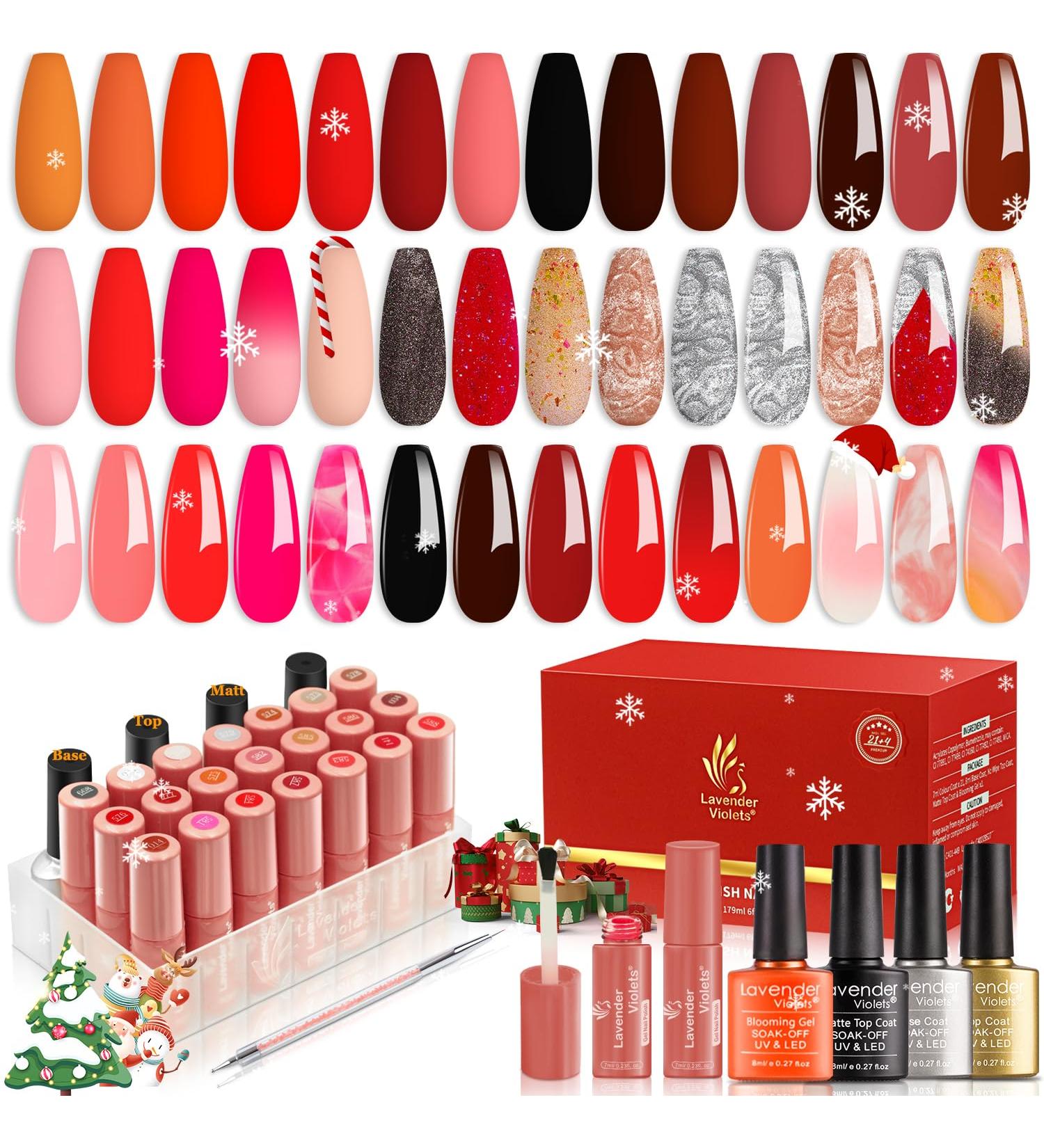 Lavender Violets 25 Pcs Gel Nail Polish Kit with Rose Gold Cat Eye Effect - Includes Blooming Gel, Base Coat, Top Coat, Nail Brush - Soak Off UV LED Varnish for Fashion Party - C401 - Buy Online on GoSupps.com