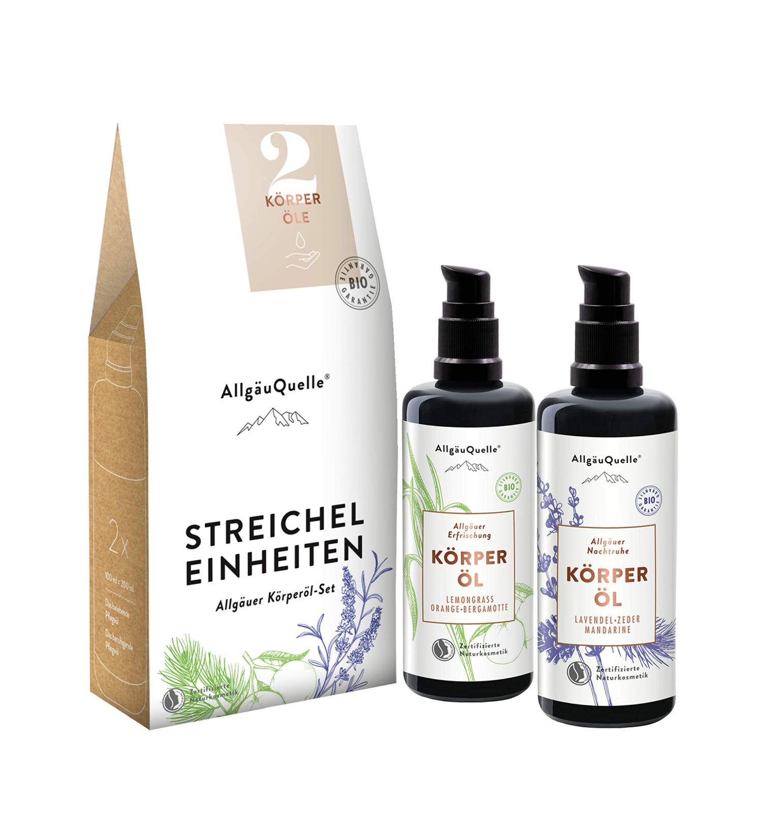 Allggequelle Bio Body Oil Set | Natural Cosmetics Gift Set | 2 x 100 ml | Nourish Dry Skin with Sesame Jojoba Avocado & Shea | Infused with Natural Essential Oils - Buy Online on GoSupps.com
