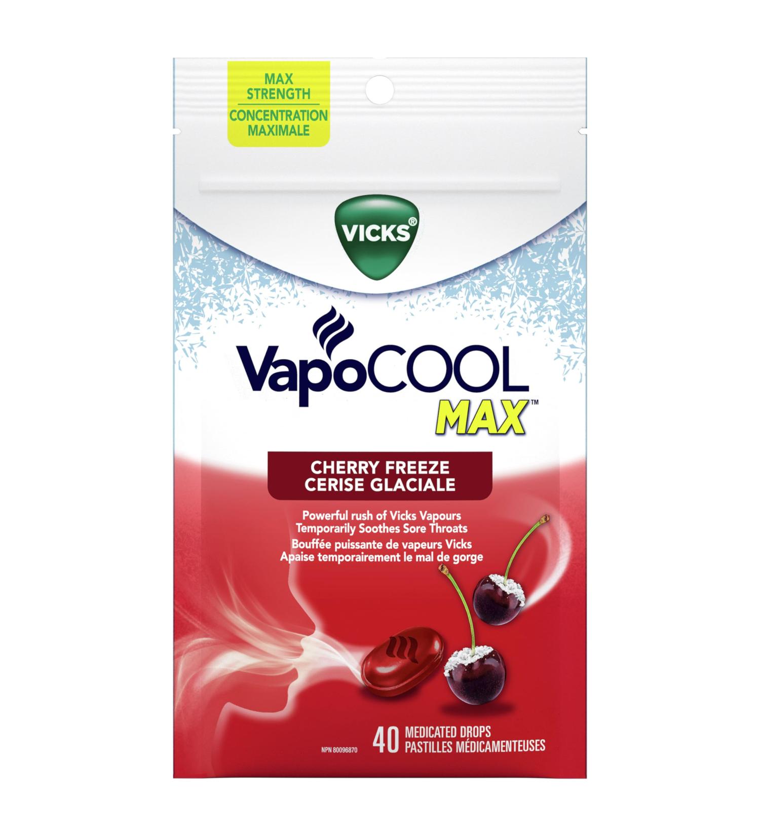 Vicks VapoCOOL Max Medicated Drops for Temporary Cough and Sore Throat Relief Cherry Freeze Flavor Lozenges 40 Count - Buy Online on GoSupps.com