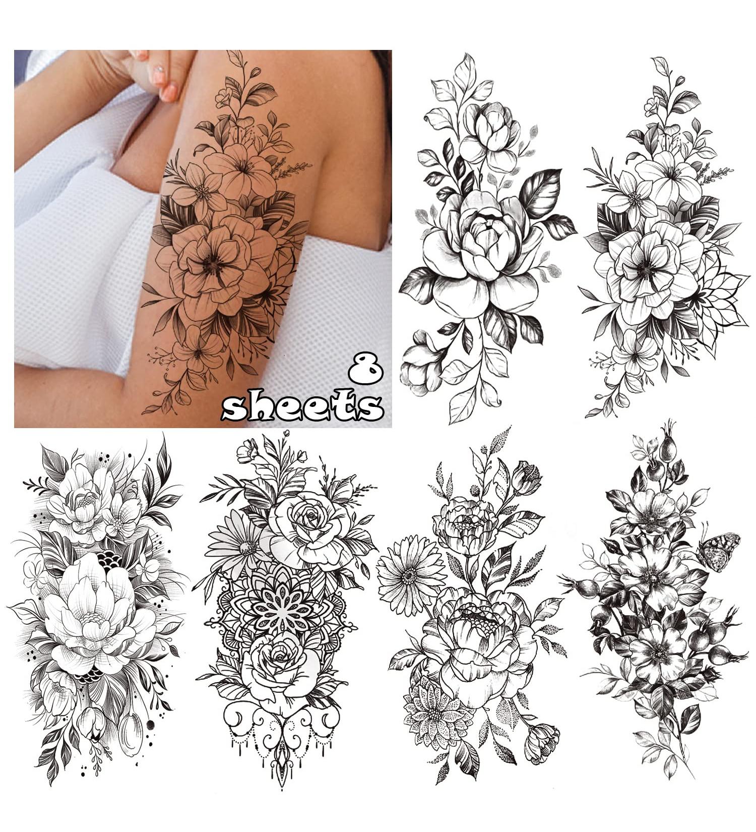 Cerlaza Temporary Tattoos for Women - Long Lasting Half Arm Sleeve Tatuajes Temporales with Sexy Flower Designs - Waterproof and Realistic - Buy Online on GoSupps.com