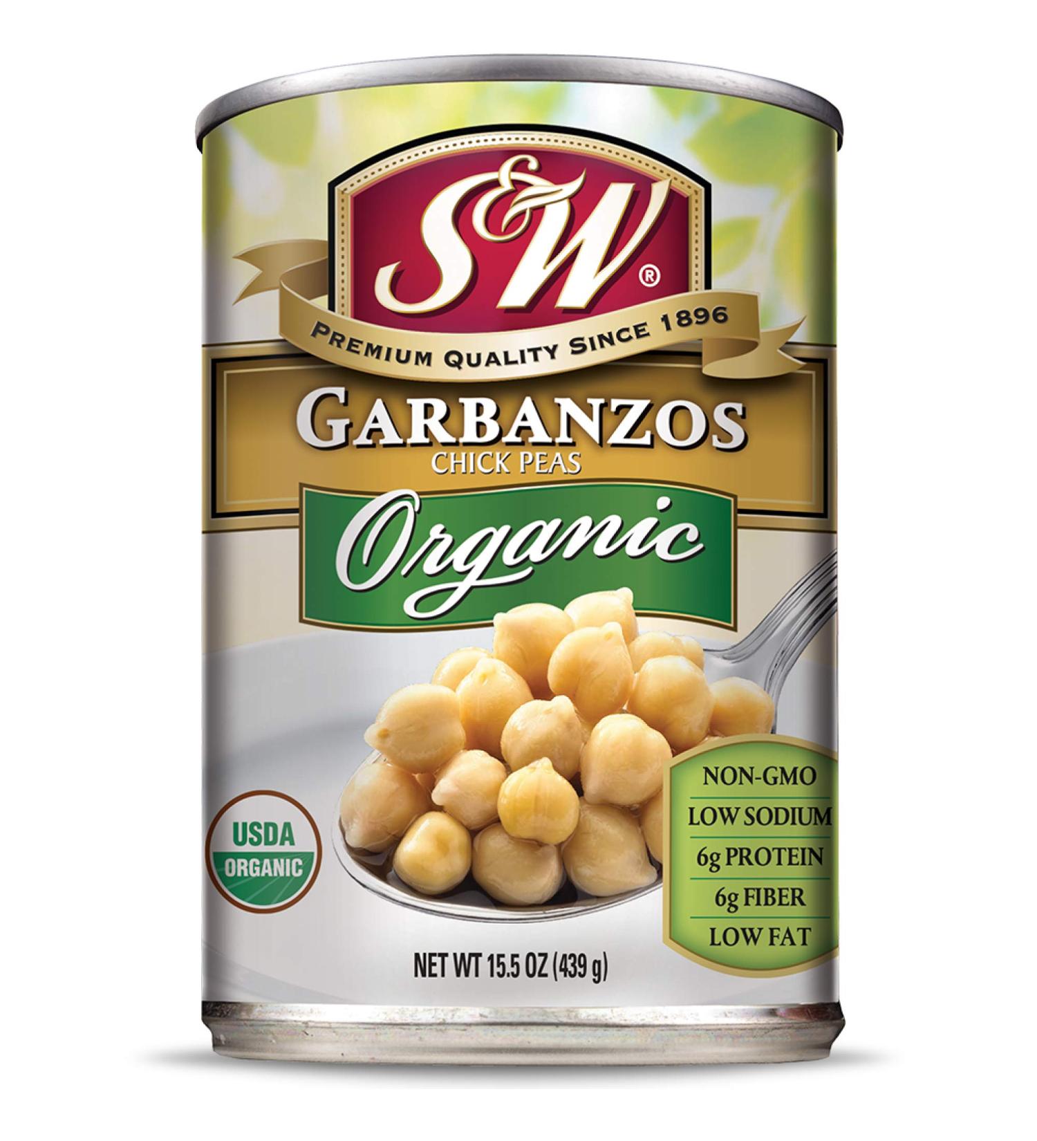 S&W Organic Garbanzo Beans - Chickpeas - 15.5 oz Can (Pack of 8) - Buy Now! - Buy Online on GoSupps.com