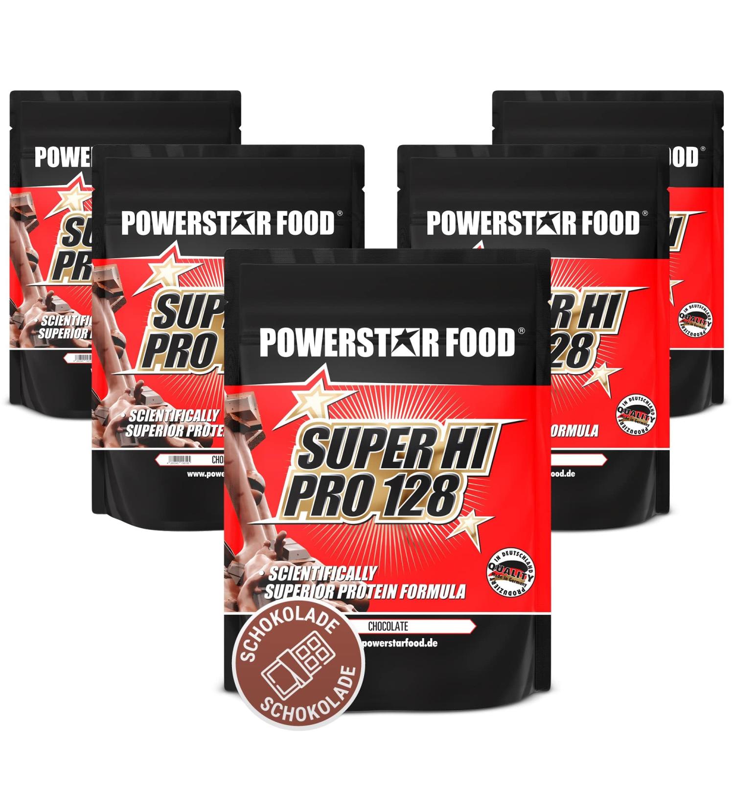 Powerstar Super Hi Pro 128 | Multi-Component 78% Protein Powder Chocolate 5x1000g | High Biological Value Protein Shake for Muscle Building - Buy Online on GoSupps.com
