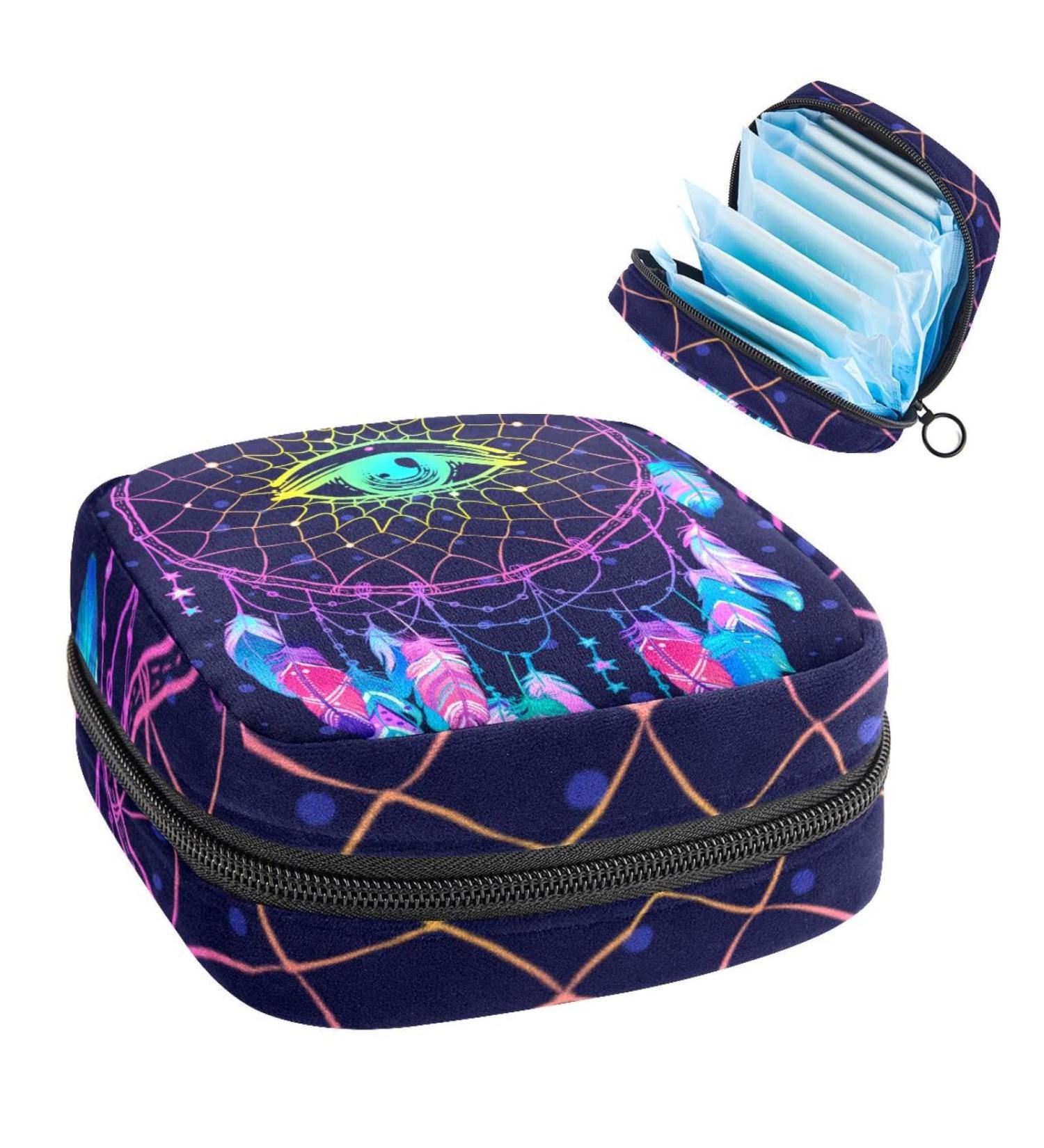 GIAPB Period Bag - Dreamcatcher Feathers Design - Sanitary Napkin Storage & Travel Makeup Pouch - Buy Online on GoSupps.com