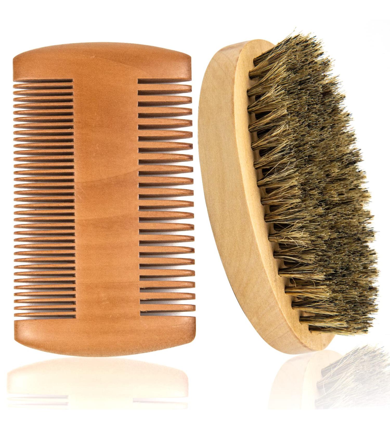 Men's Beard Brush Comb Set - 100% Boar Bristle, Wooden Portable Kit for Hair & Beard Grooming - Buy Online on GoSupps.com