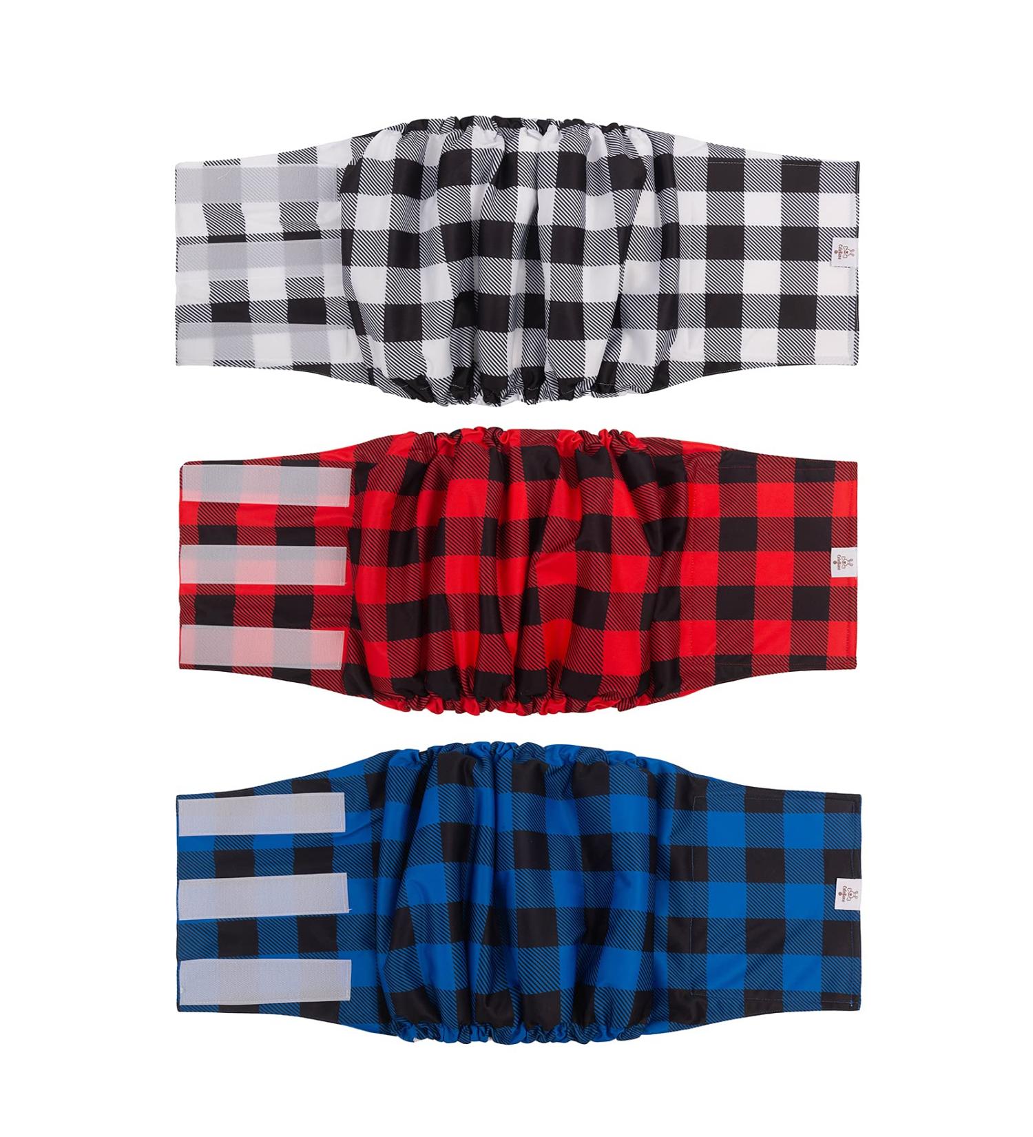 Cutebone Male Washable Dog Diapers Belly Bands - 3PC Reusable High-Suction Wraps with Velcro - XL Classic Plaid for Large Dogs (53.5-68.5cm) - Buy Online on GoSupps.com