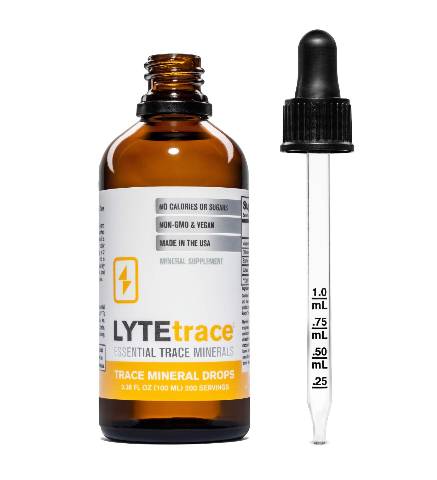LyteTrace Trace Mineral Drops 100ml x 200 Servings - Ionic Sodium-Free Concentrate for pH Balance - Non-GMO, Vegan, Kosher, Keto Friendly - Buy Online on GoSupps.com