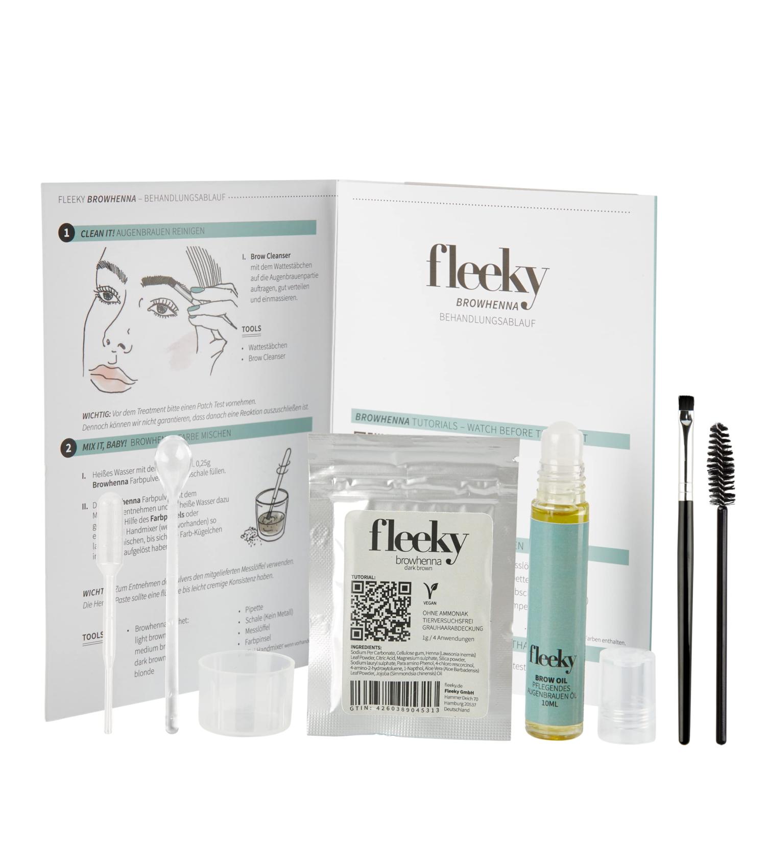 Fleeky Brow Henna Set | Vegan Eyebrow Color with Aloe Vera Argan & Castor Oil | Long-Lasting Dark Brown | 100% Cruelty-Free - Buy Online on GoSupps.com