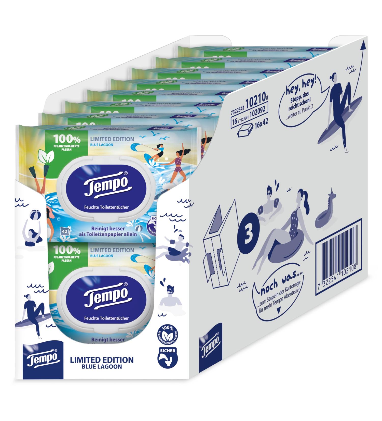 Tempo Moist Toilet Paper - Limited Edition Pampering Moment Dye-Free 16x42 Wipes - International Shipping Available - Buy Online on GoSupps.com