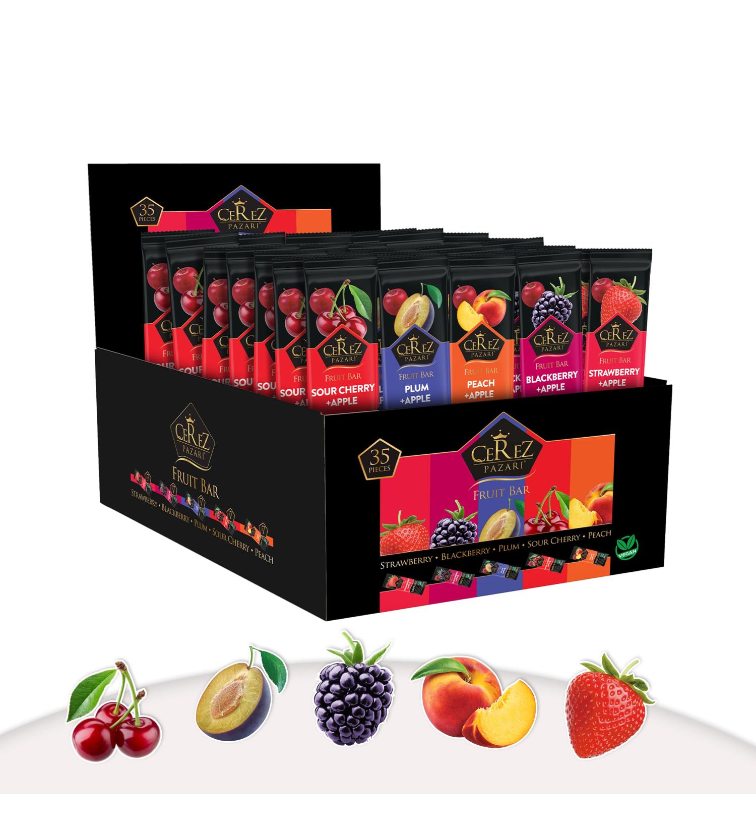 Cerez Pazari Dried Fruit Roll Ups 25g x 35 pack Snacks Variety Pack for Kids Healthy Fruit Snacks Bulk Vegan Real Fruit Bars Snacks with Strawberry Blackberry Plum Sour Cherry and Peach - Buy Online on GoSupps.com
