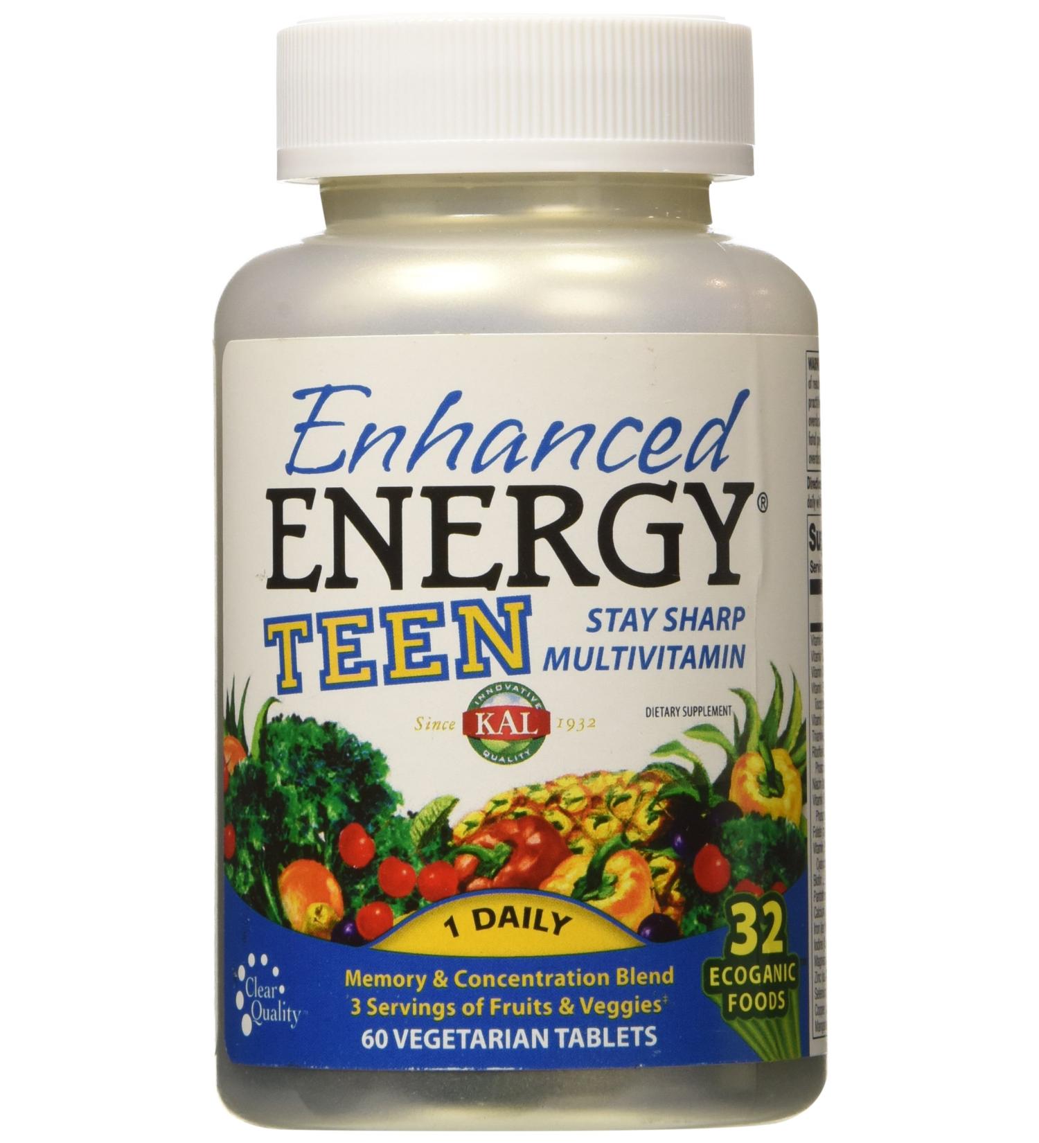 Boost Teen Focus & Memory | KAL Enhanced Energy Blend - 60 Veg Tablets - Buy Online on GoSupps.com