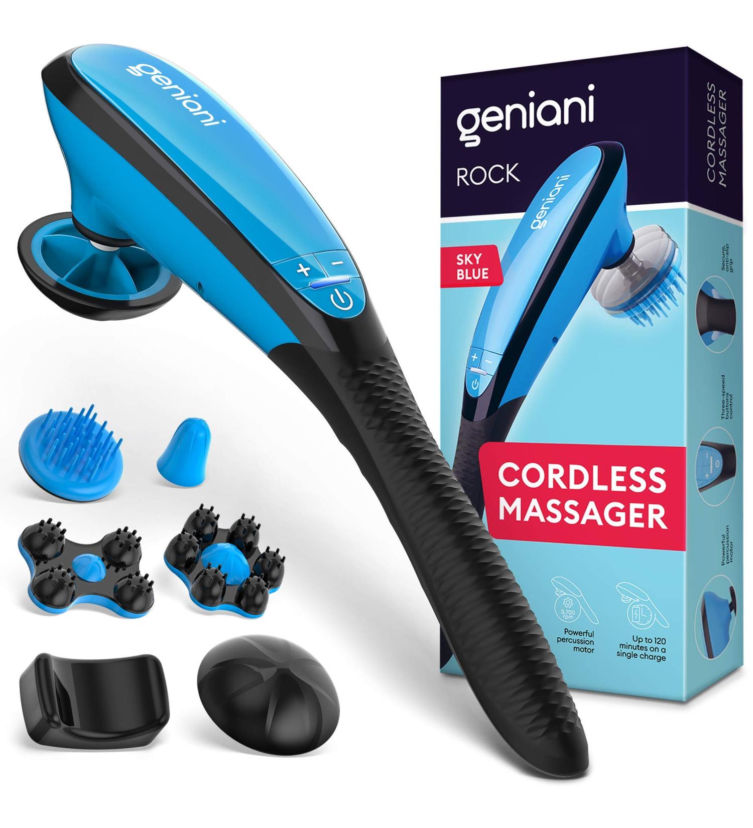 GENIANI Cordless Deep Tissue Massager - Handheld Electric Massager for Full Body Pain Relief - Percussion Therapy for Neck, Shoulders, Back, Legs, and Feet (Blue) - Buy Online on GoSupps.com