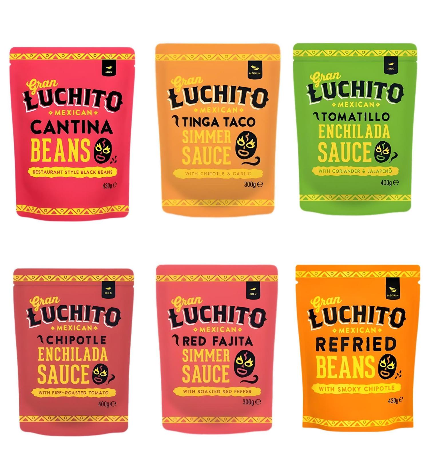 Gran Luchito Gluten Free Sauce Pouch Pick N Mix | Choose From 6 Flavours | Refried & Cantina Beans Tinga Taco Simmer Tomatillo Enchilada Chipotle Enchilada - Pack of 2 - Buy Online on GoSupps.com