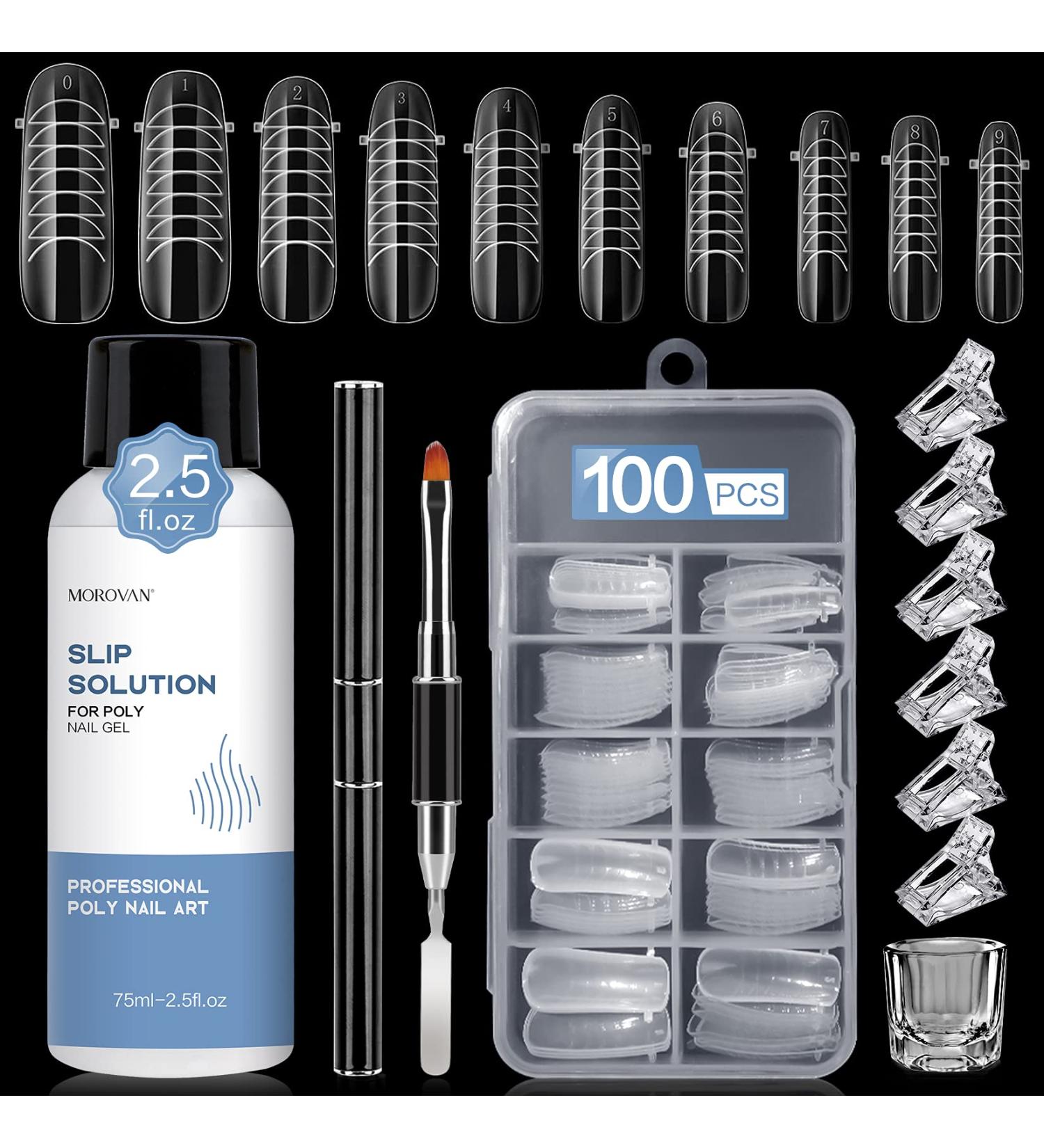 Morovan Slip Solution Poly Gel 2.5oz | Anti-Stick Gel Solution with Brush | Easy DIY Nail Extension Kit 109 Piece Set - Buy Online on GoSupps.com